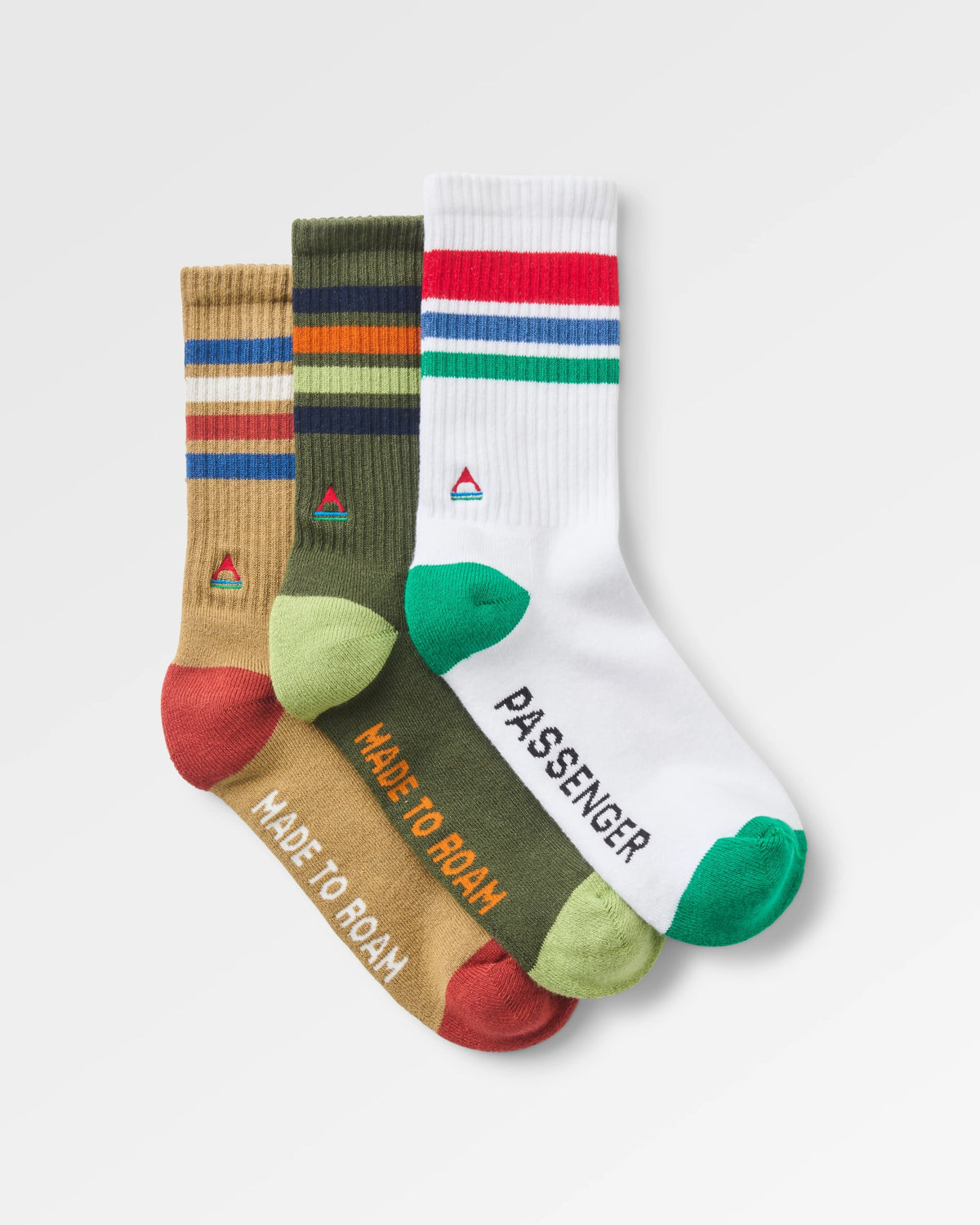 Classic Midweight Crew Socks Bundle - Khaki/White&Greenlake/Biscuit - Flatlay