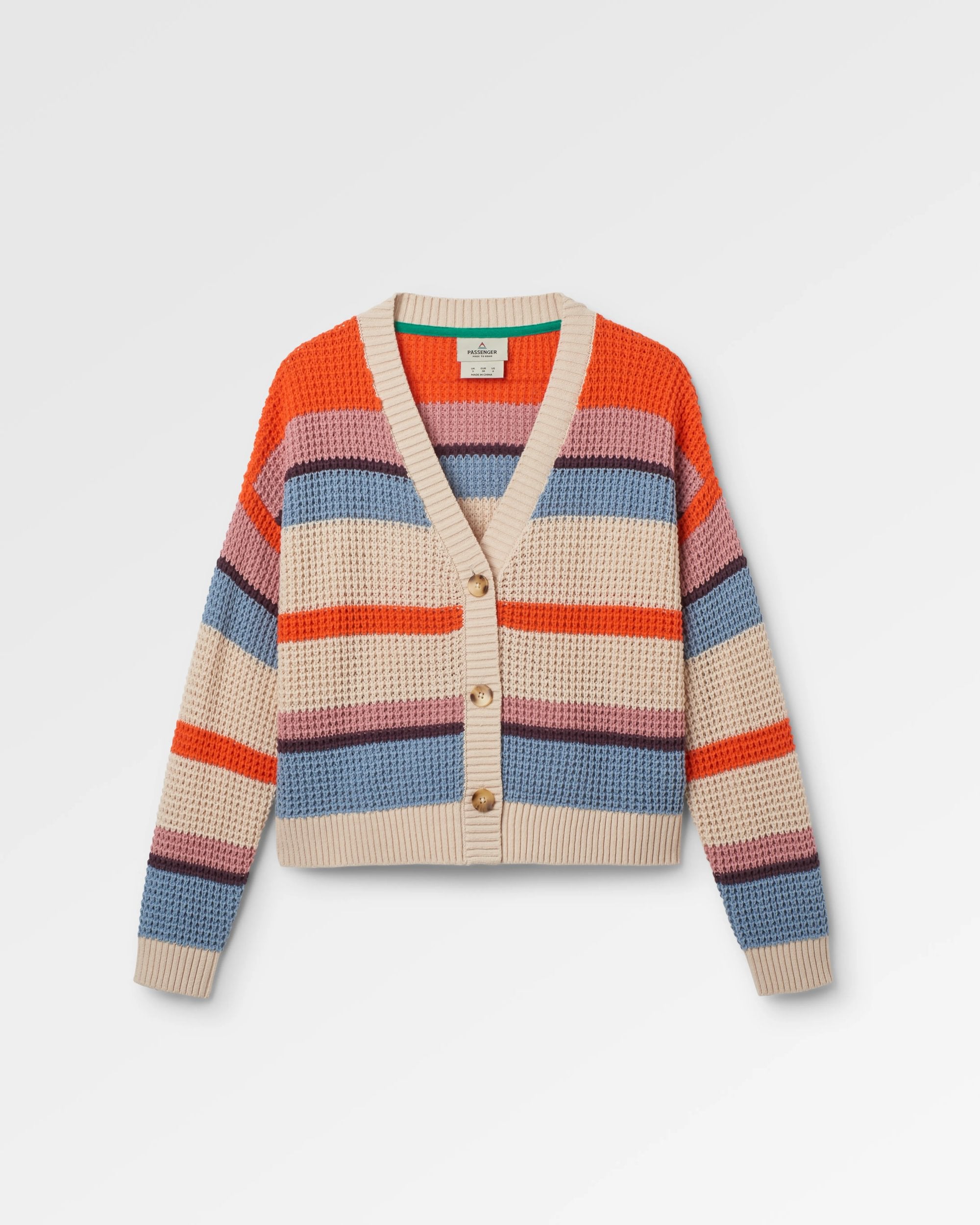 Reflection Open Knit Stripey Cardigan - Multi Vintage White Stripe - Flatlay