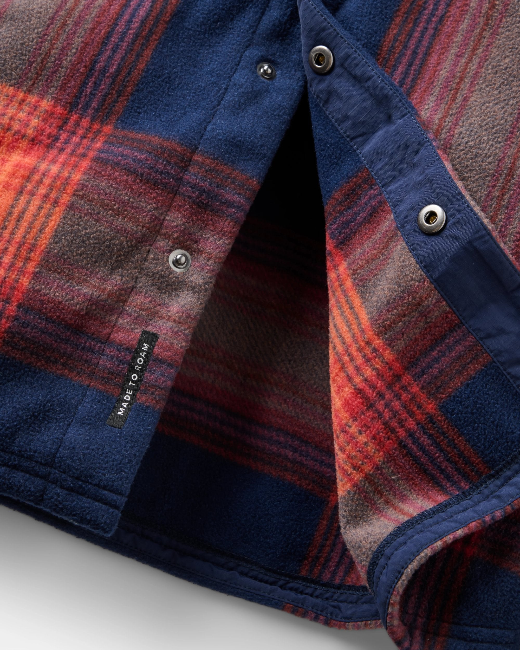 West Polar Fleece Shirt - Rich Navy/ Red Ochre Check - Flatlay
