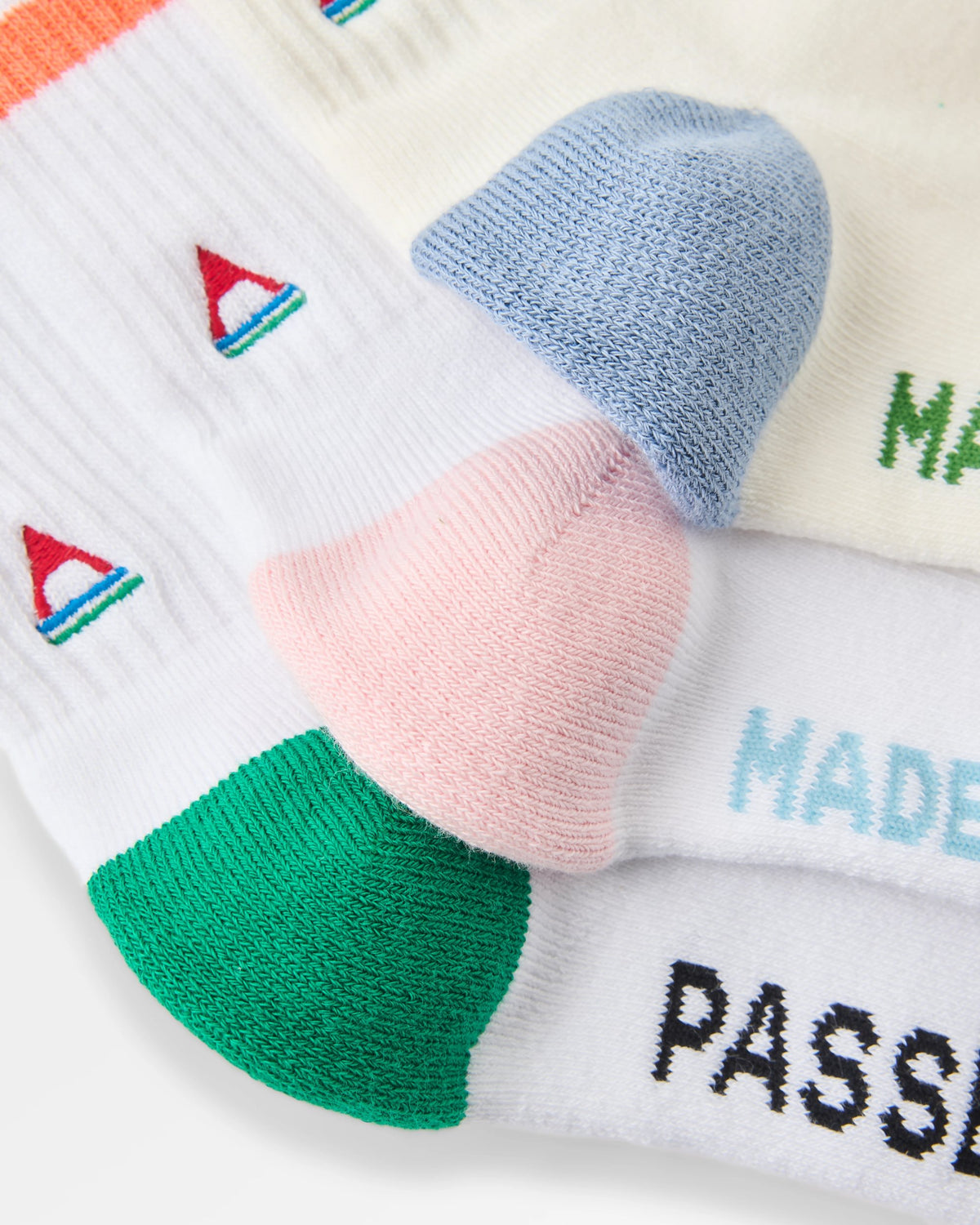 Classic Midweight Crew Socks Bundle - Birch/White&Greenlake/White - Flatlay