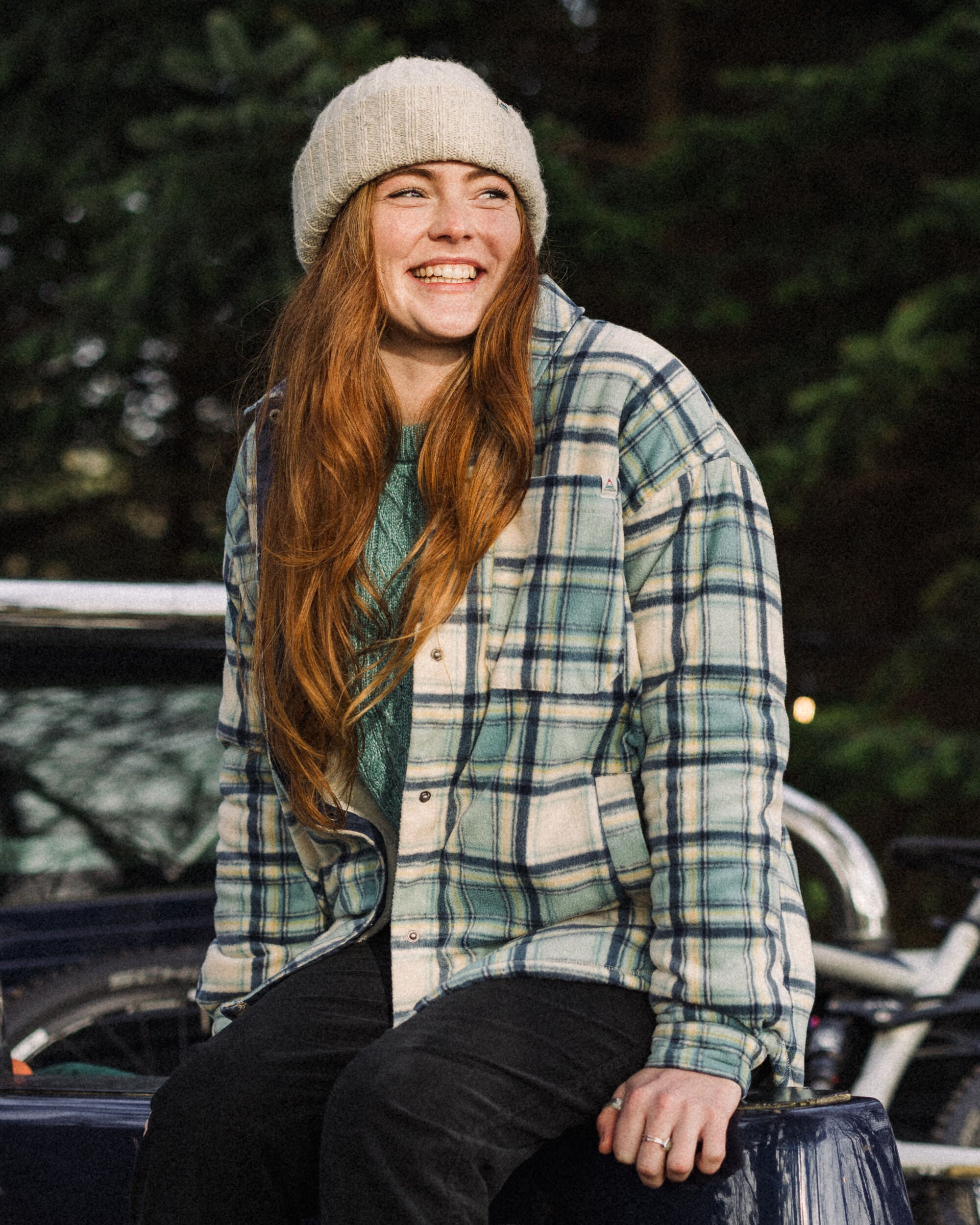 Orion Recycled Sherpa-Lined Polar Fleece Shirt - Oatmeal/Arctic Check - Lifestyle
