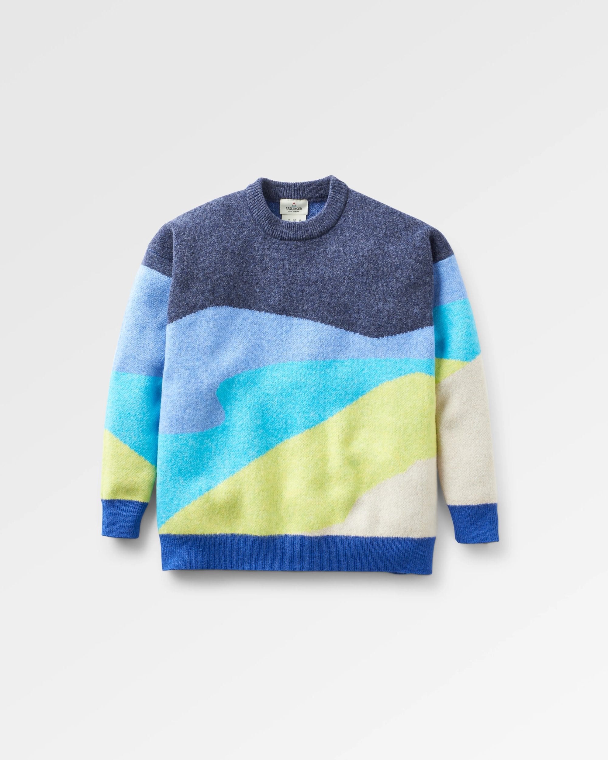 Scenic Recycled Knitted Jumper - Scenic Azure Blue - Flatlay