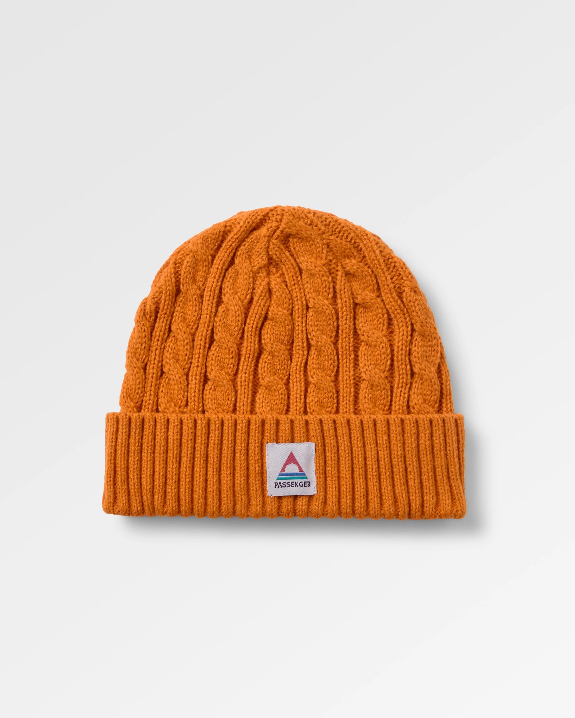 Fireside Recycled Cable Knit Beanie - Retro Orange - Flatlay