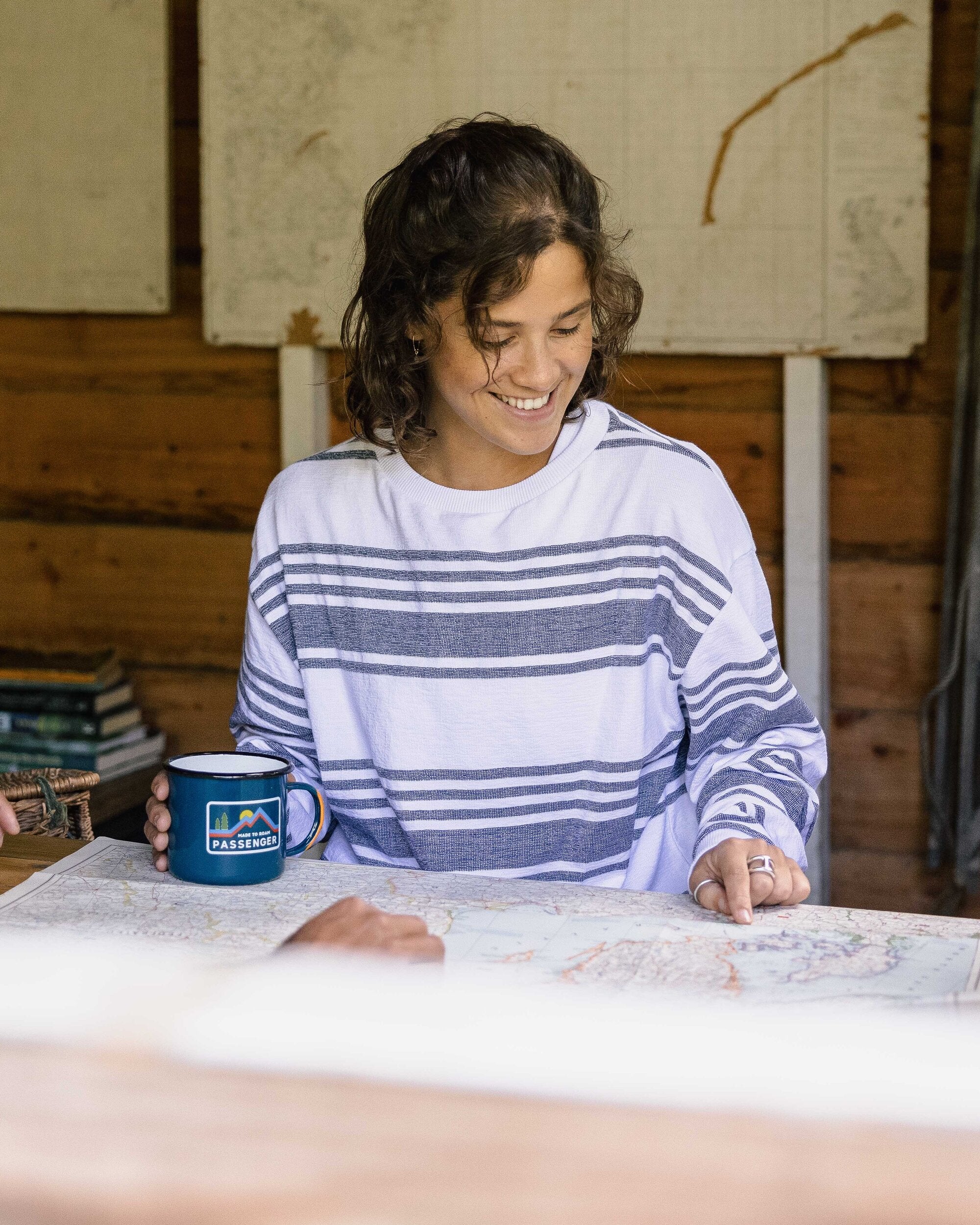 Graceful Textured LS Top - Navy Stripe - Lifestyle