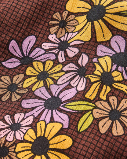 Arden Short Sleeve Shirt Eco Vero - Floral Grid Espresso - Flatlay