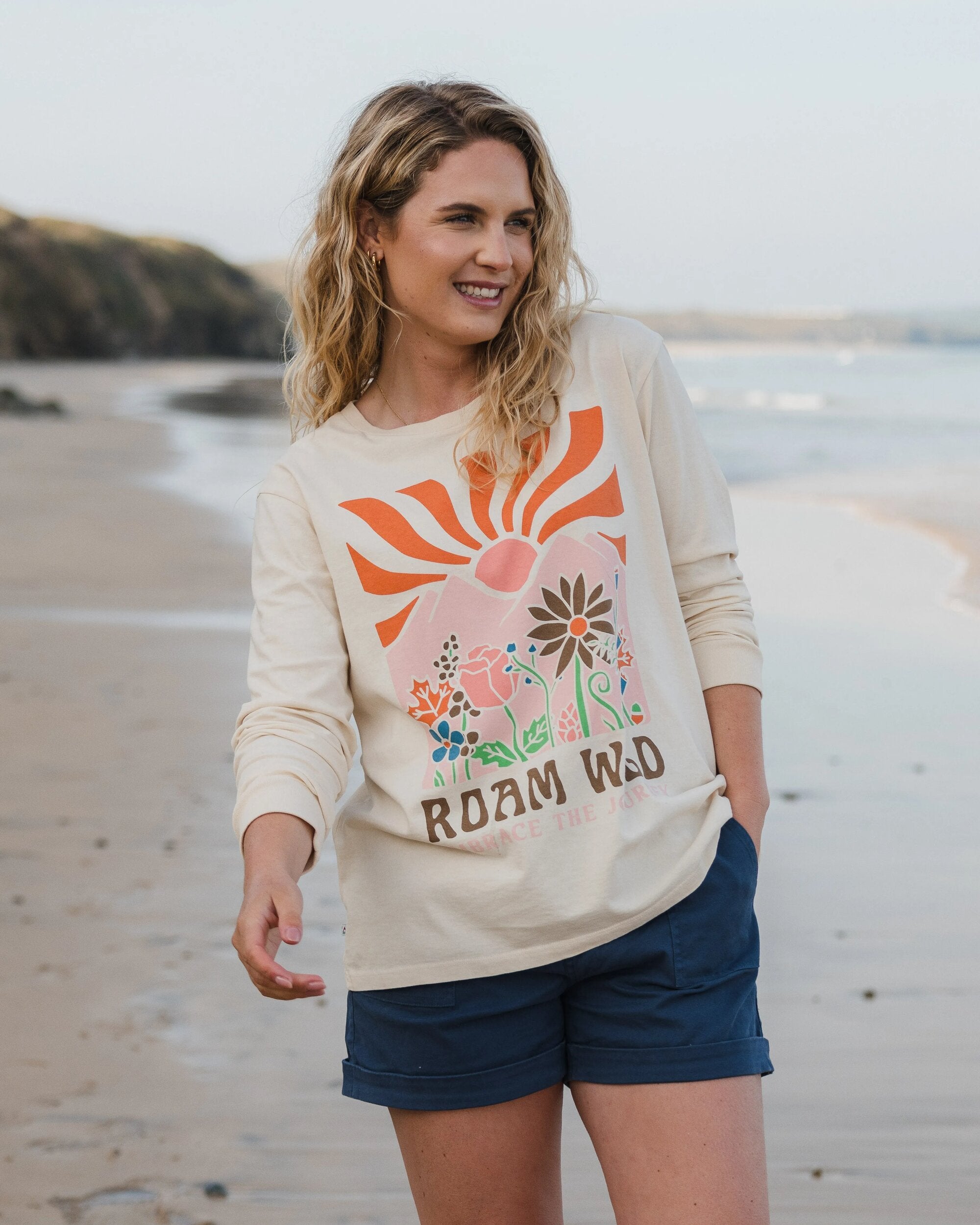 Roam Wild Recycled Cotton Oversized LS T-Shirt - Birch - Lifestyle