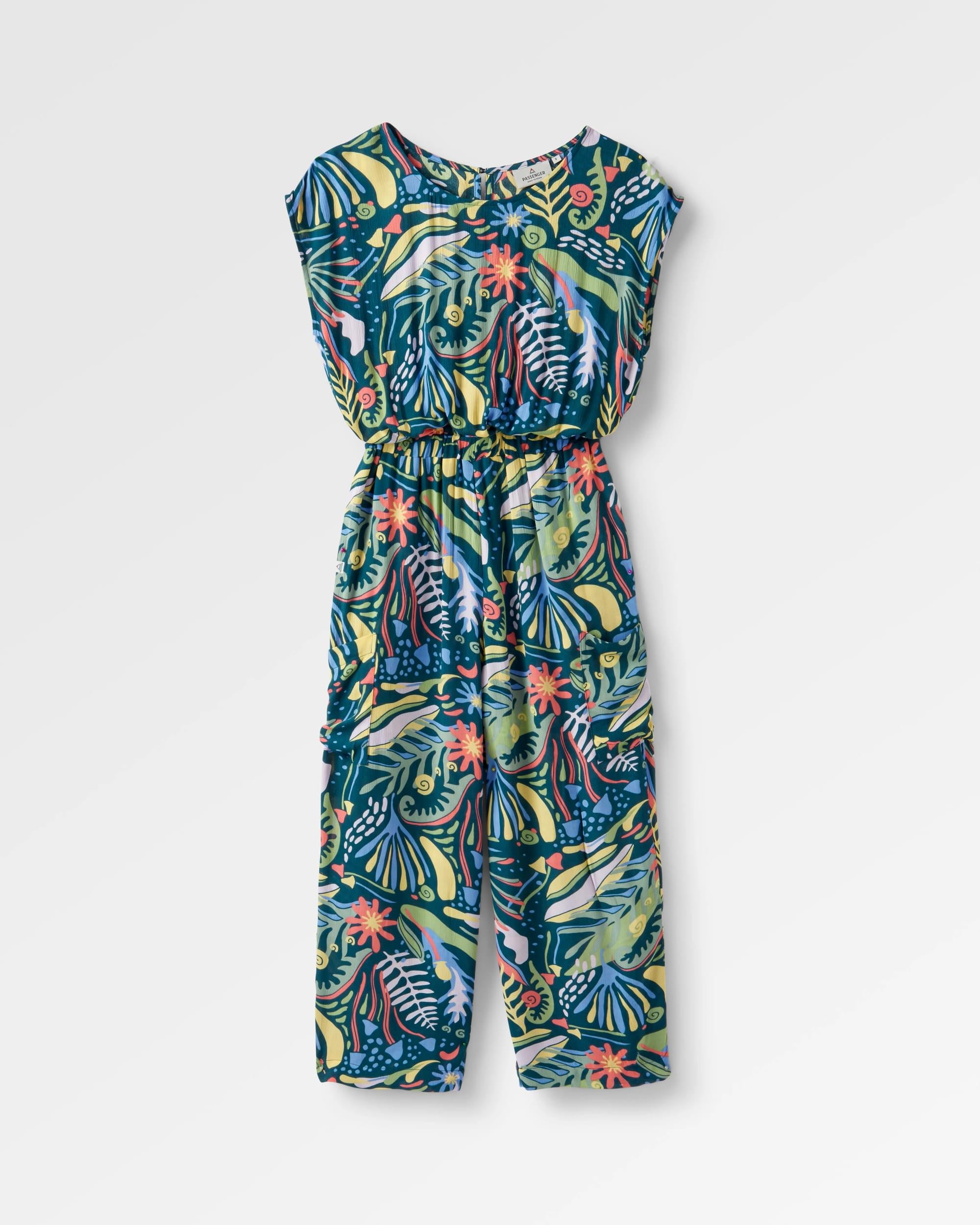 Thimbleberry Jumpsuit Abstrakte Seealgen Gezeitenblau – Passenger