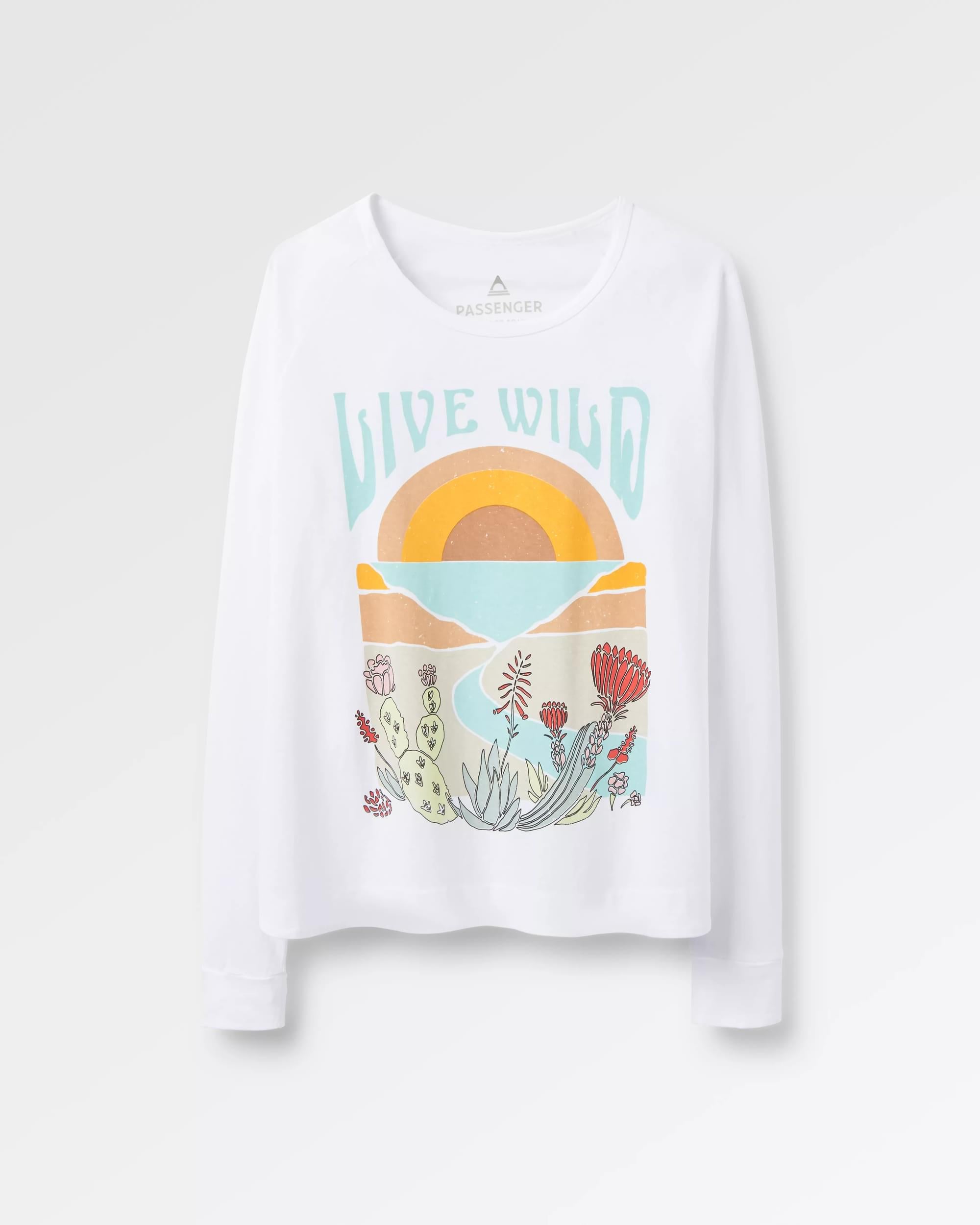 Live Wild Recycled Cotton LS T-Shirt - White - Flatlay