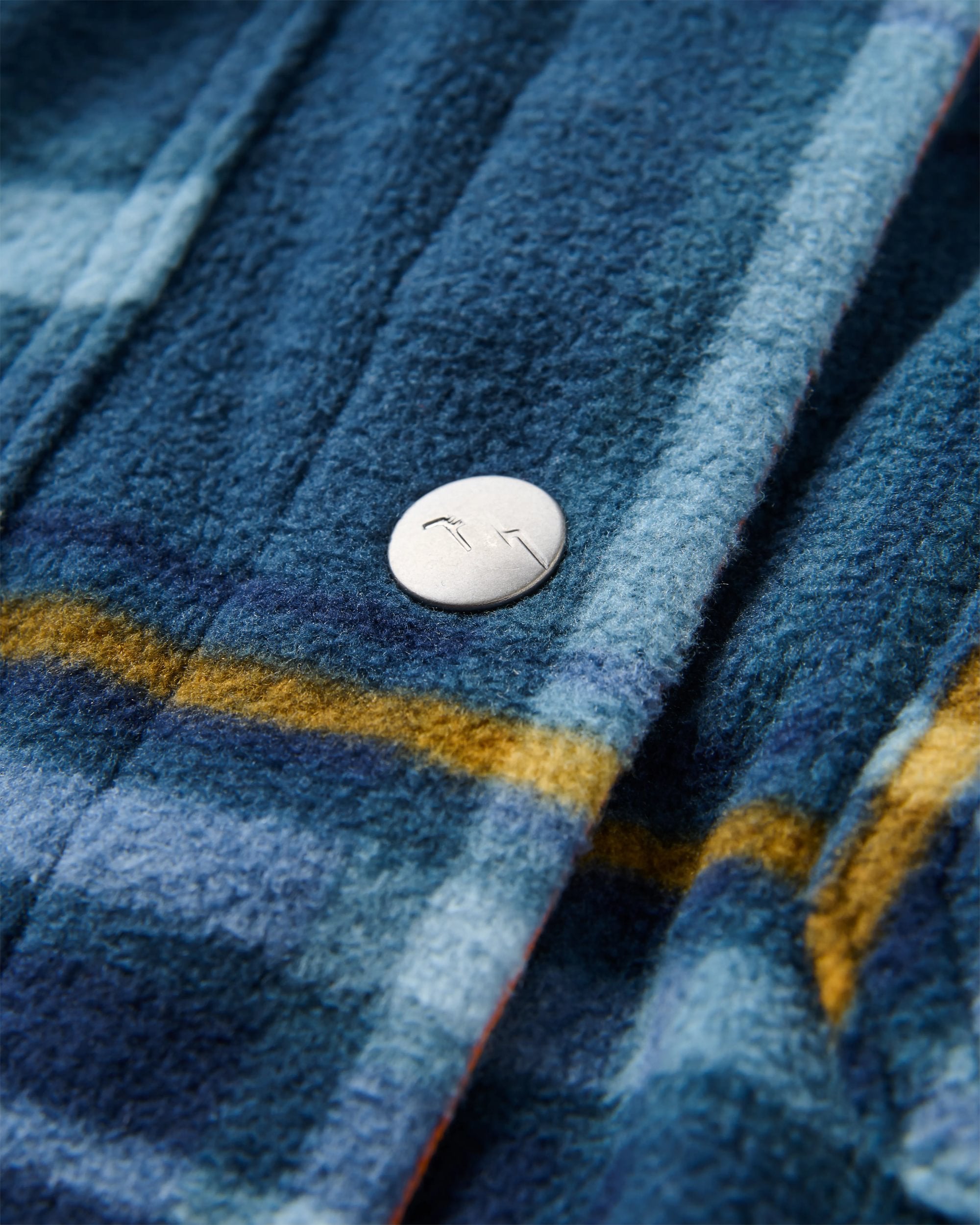 East Recycled Polar Fleece Shirt - Rich Navy/Faded Denim Check - Flatlay