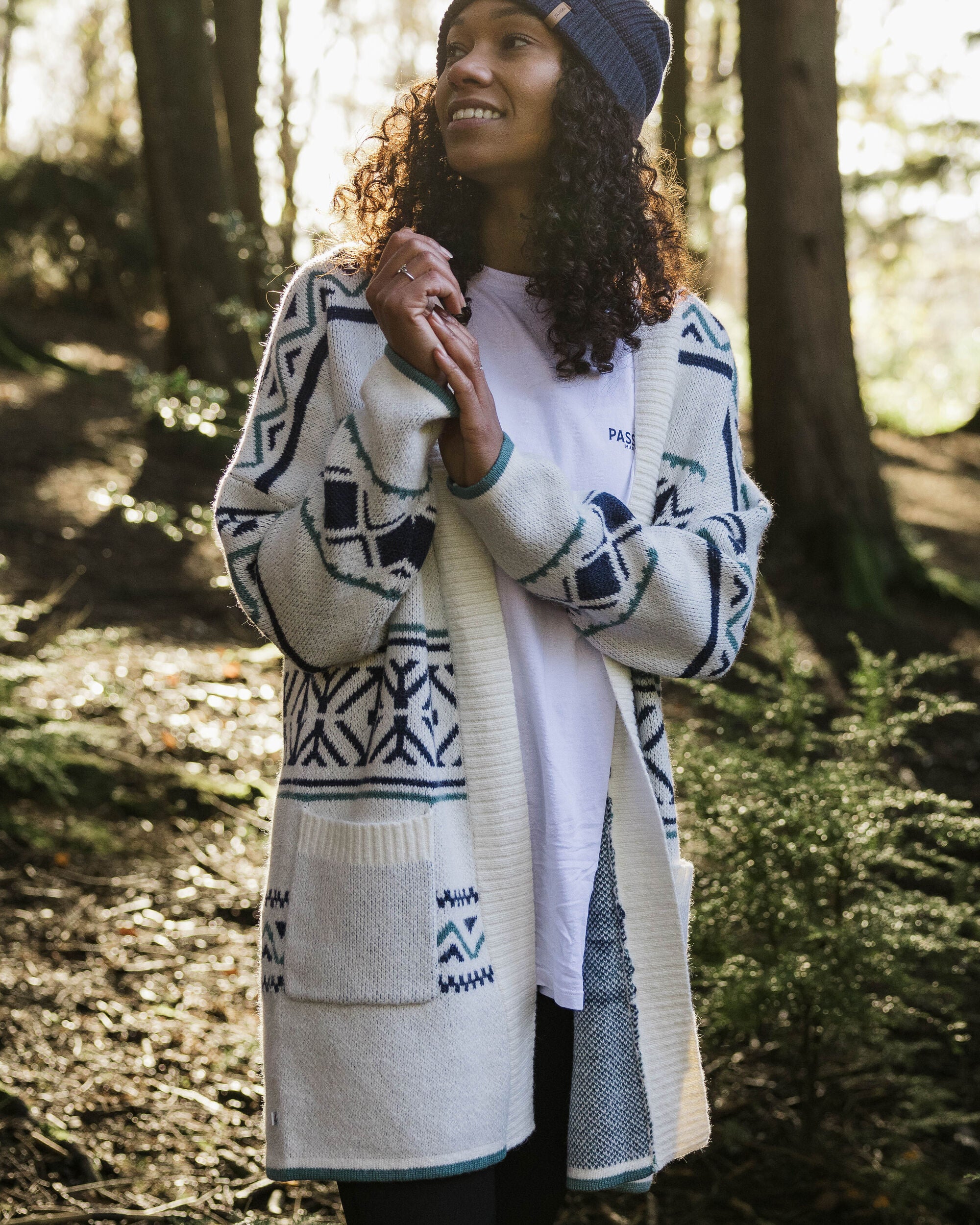 Whimsical Recycled Knit Cardigan - Homespun Stripe Off White - Lifestyle