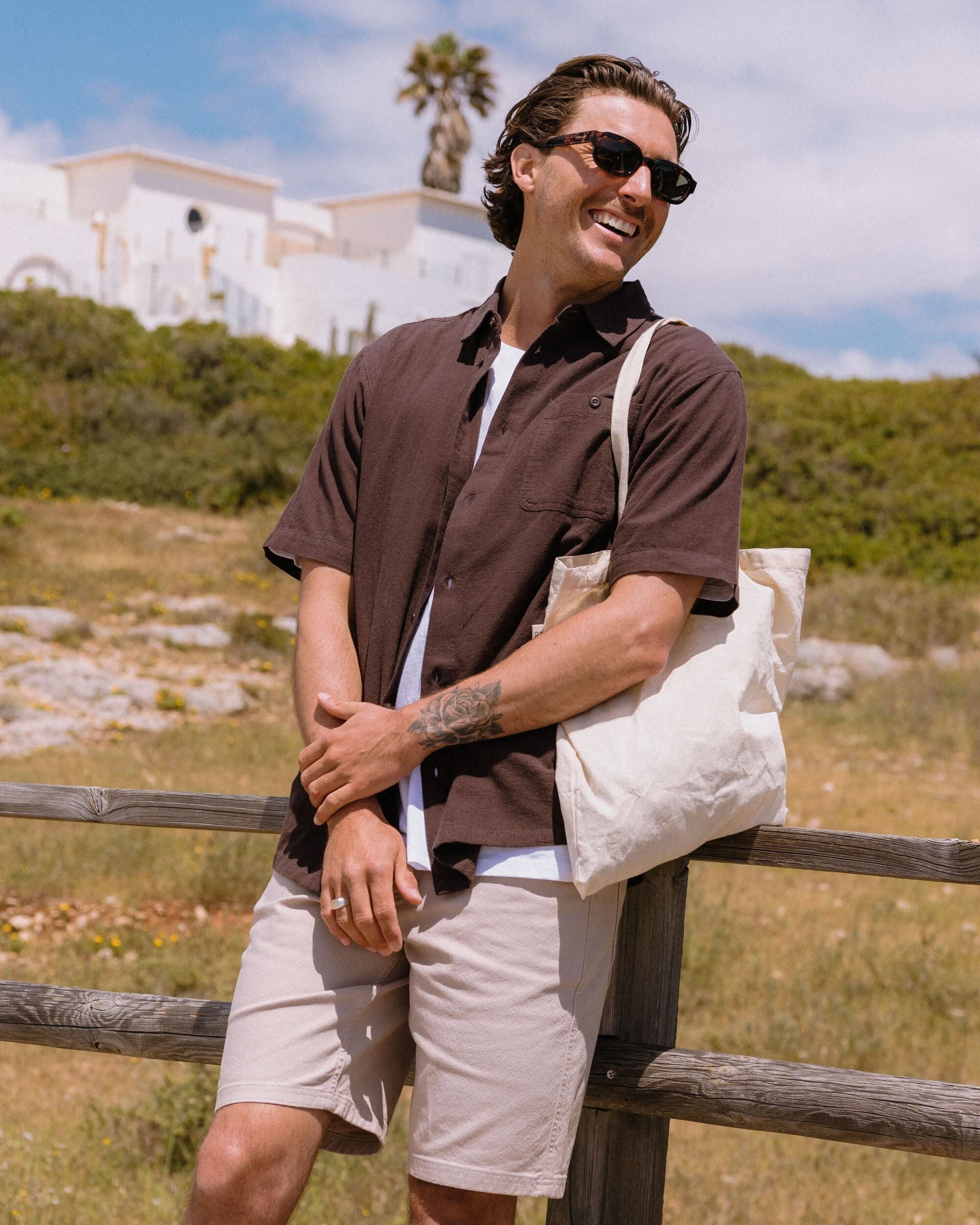 Chill Textured Short Sleeve Shirt - Espresso - Lifestyle