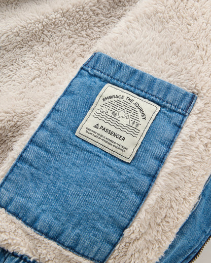Lucia Sherpa Lined Denim Bomber Jacket - Denim Blue - Flatlay
