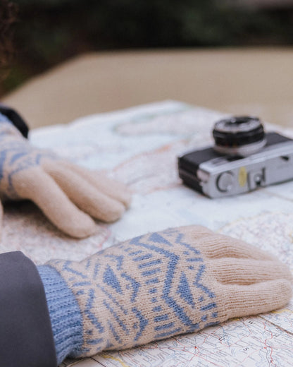 Nurture Recycled Knitted Gloves - Faded Denim/Stone - Lifestyle