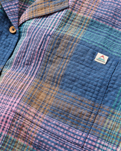 Arden Short Sleeve Shirt - Rich Navy Multi Check - Flatlay