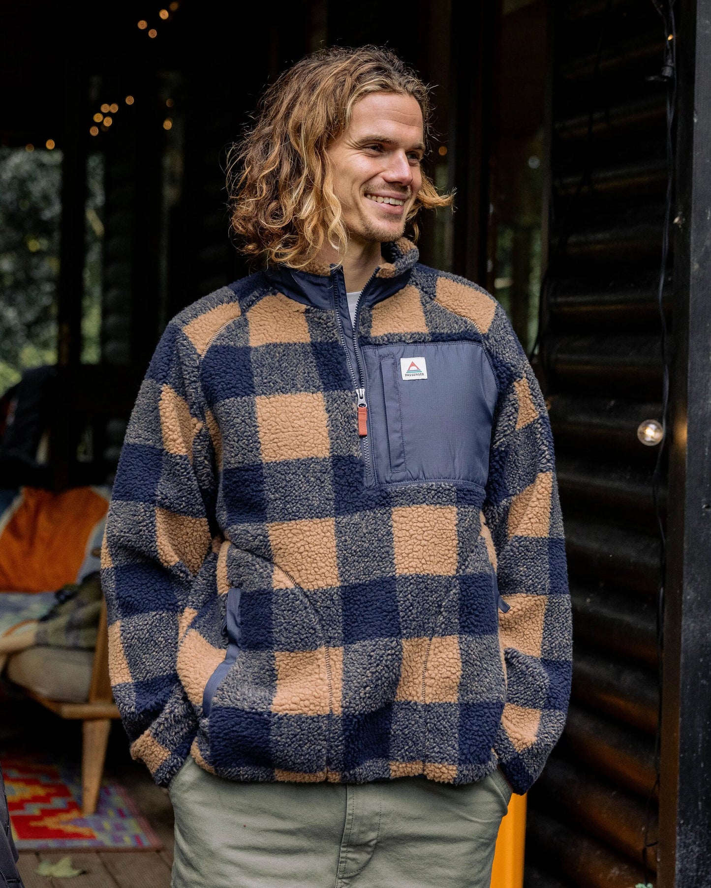 Offroad Recycled Sherpa 1/2 Zip Fleece - Toffee/Rich Navy Buffalo