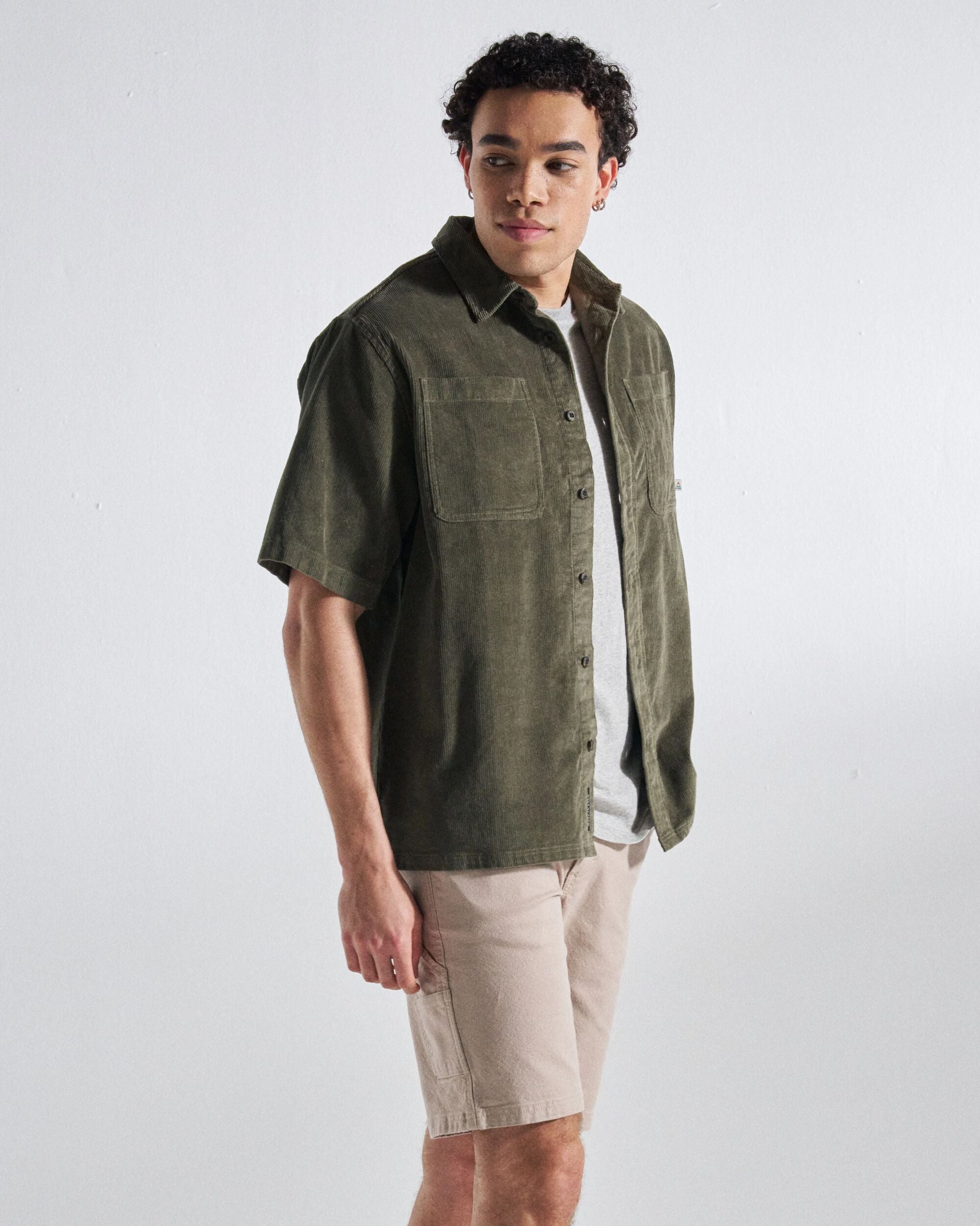 Backcountry Short Sleeve Cord Shirt - Dusty Olive - Studio Model