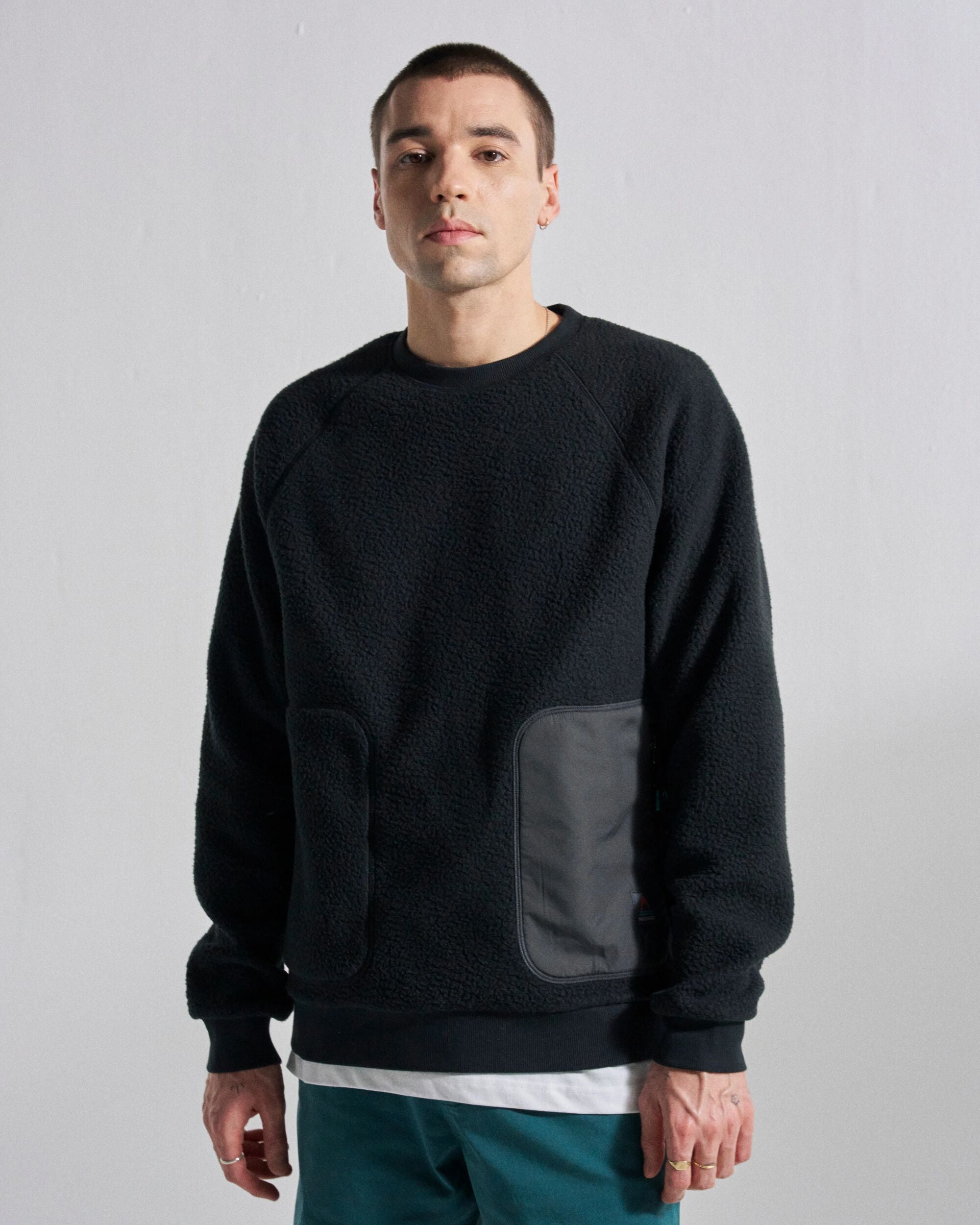 Offgrid Sherpa Crew Fleece - Black - Studio Model