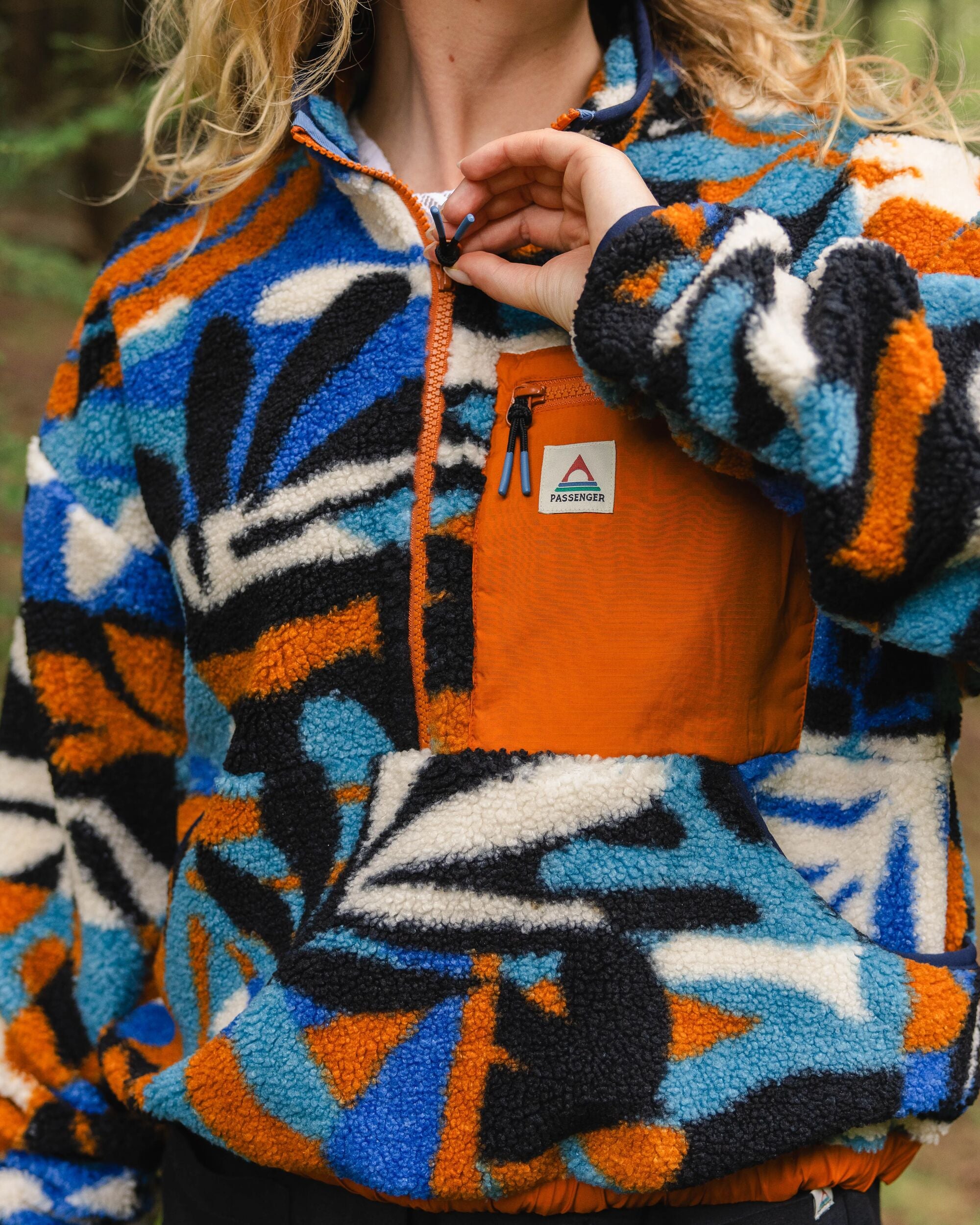 Ravi Recycled Sherpa Fleece - Mountain Foliage Blue - Lifestyle