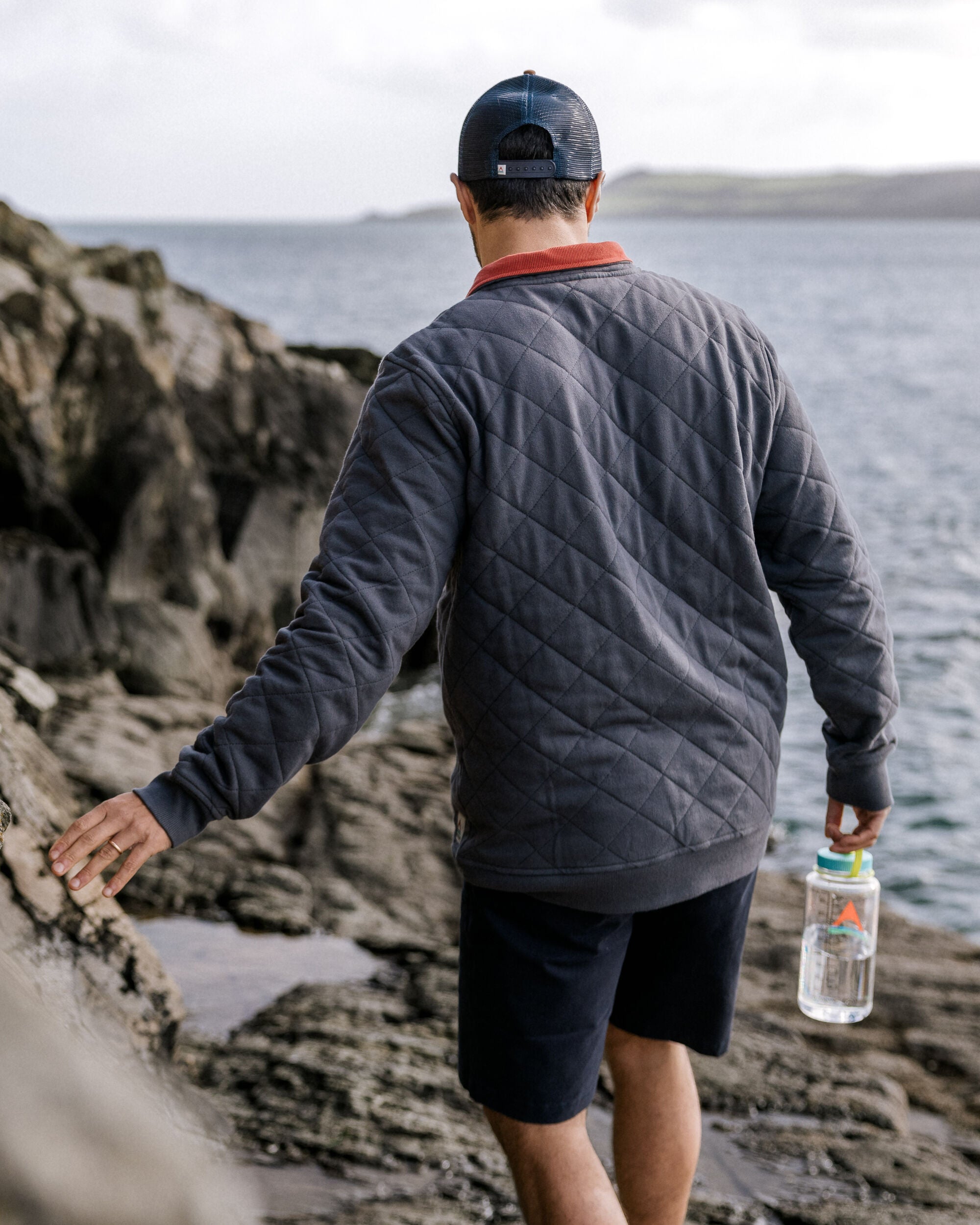 Bark Recycled Quilted Popper Up Sweatshirt - Charcoal - Lifestyle