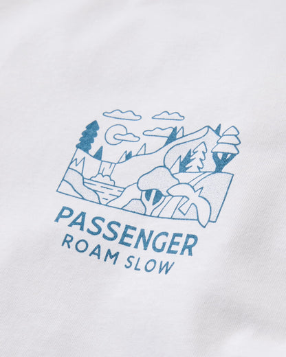 Roam Slow Men's Recycled Cotton LS T-Shirt - White - Flatlay