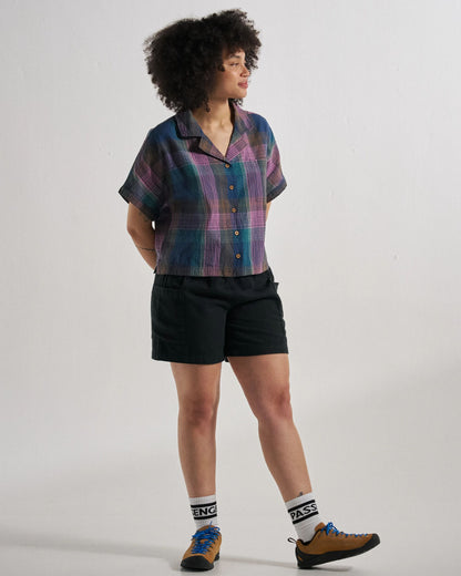 Arden Short Sleeve Shirt - Rich Navy Multi Check - Studio Model