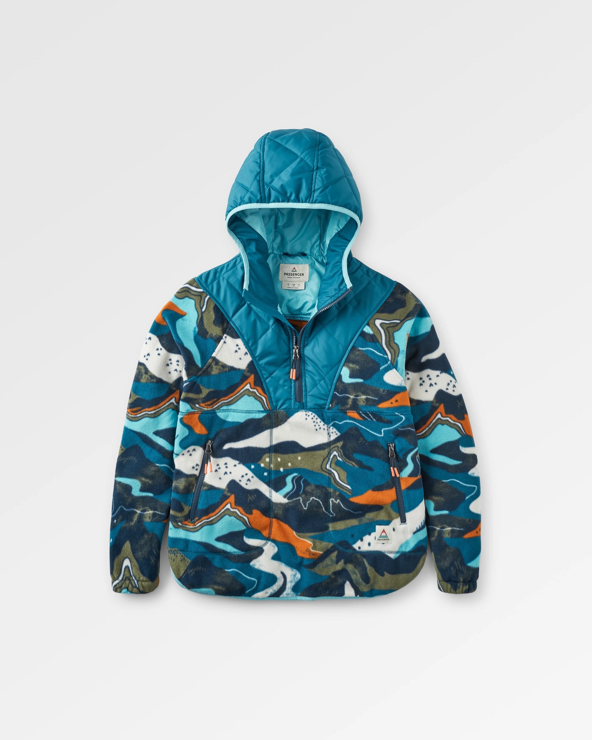 Juana Recycled Polar Hooded Fleece - Adventure Tidal Blue - Flatlay