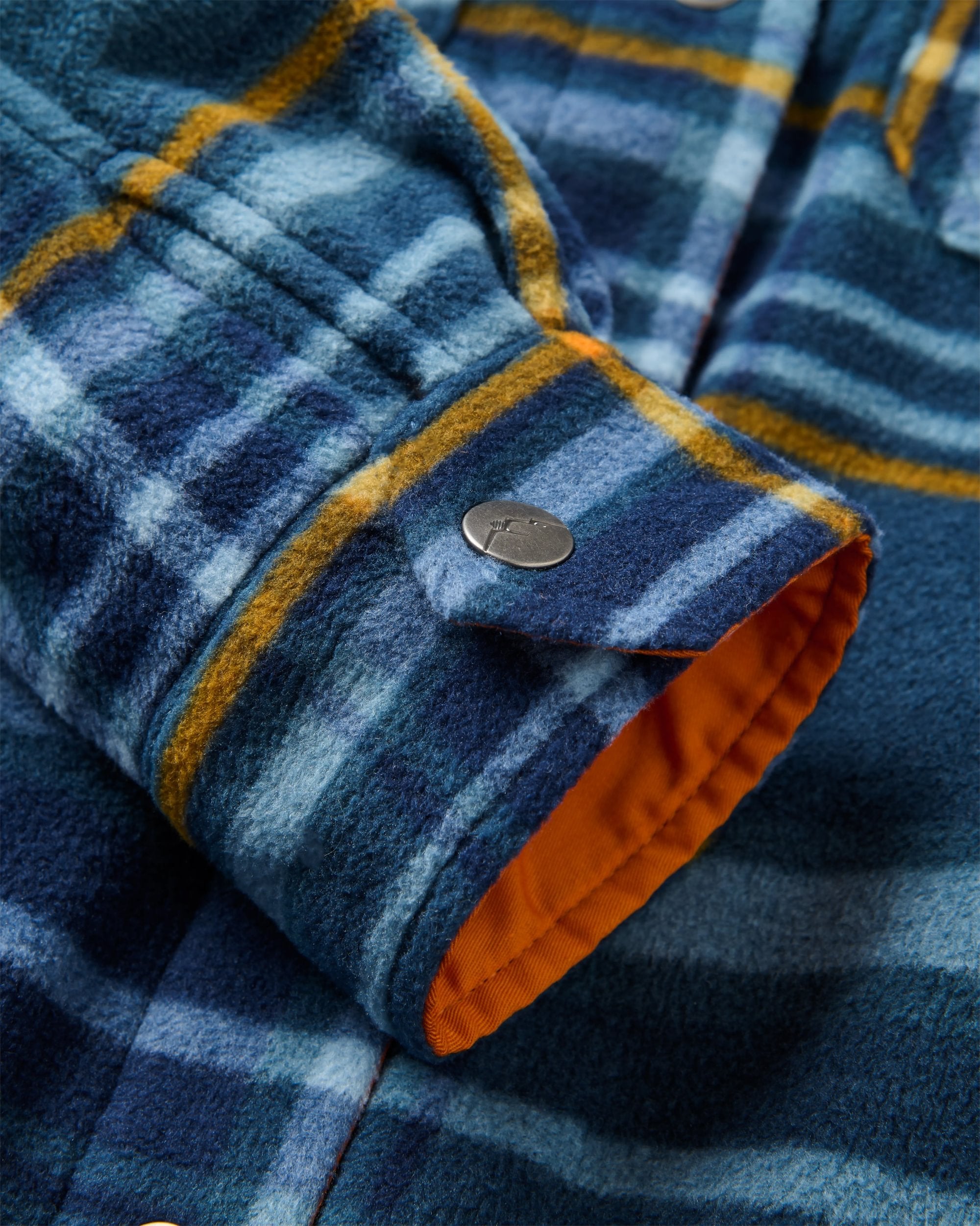 East Recycled Polar Fleece Shirt - Rich Navy/Faded Denim Check - Flatlay