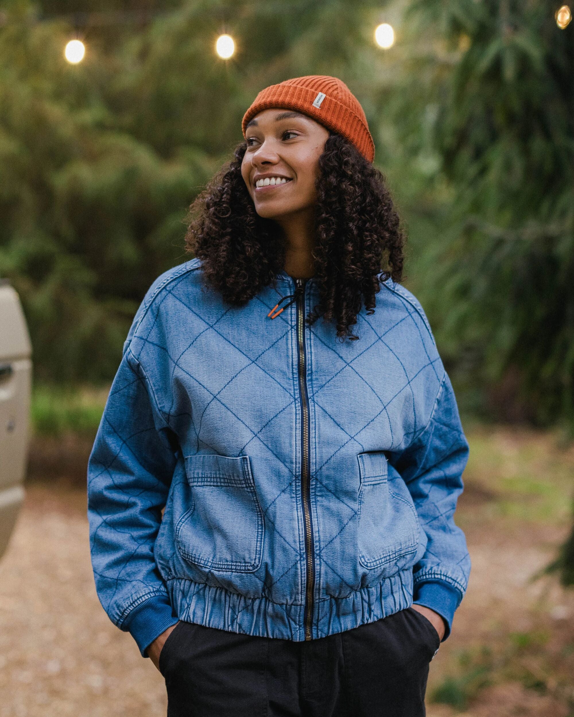 Lucia Denim Fellgefütterte Bomberjacke Denim Blau – Passenger