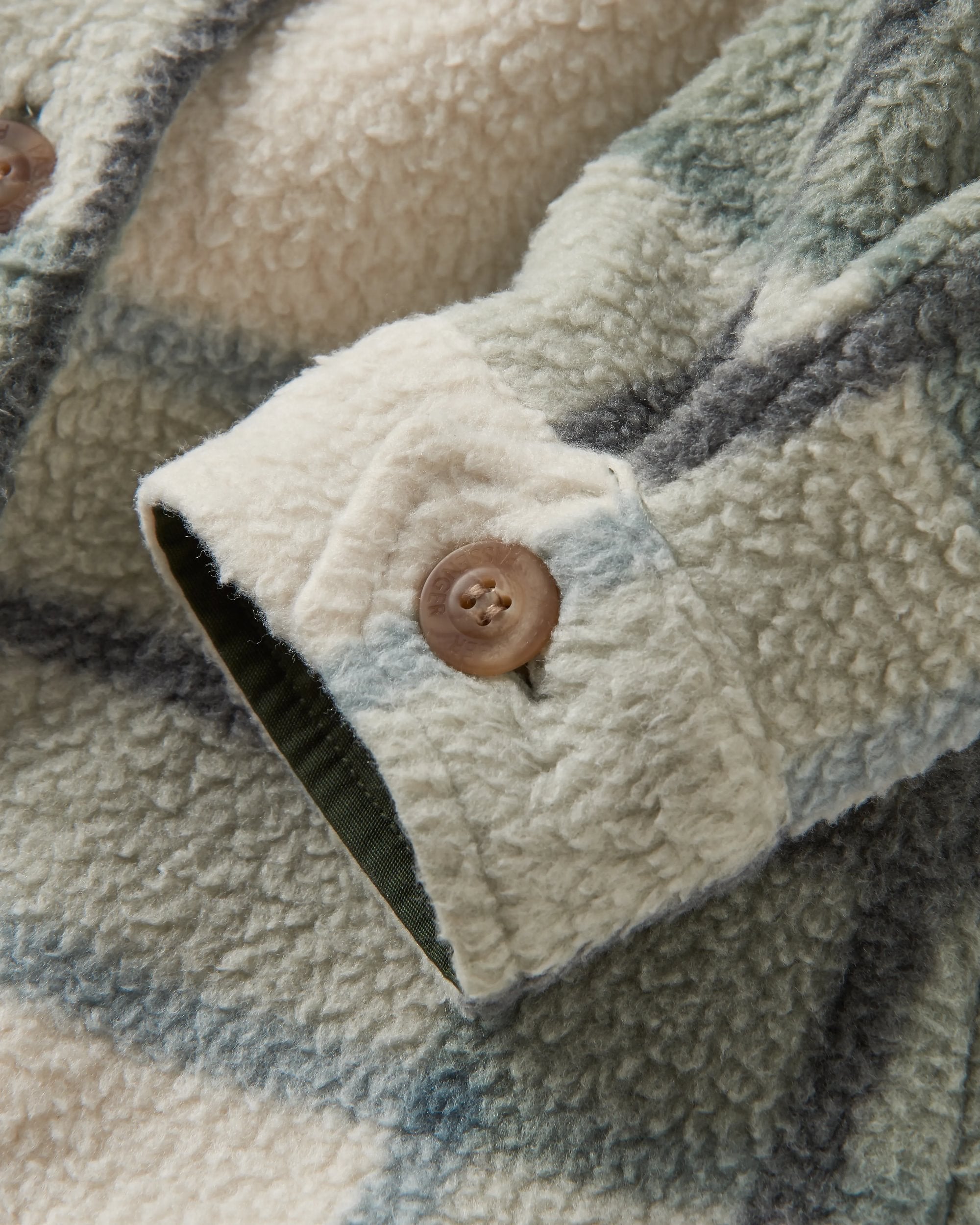 Cloudy Recycled Sherpa Fleece Shirt - Pistachio Check - Flatlay