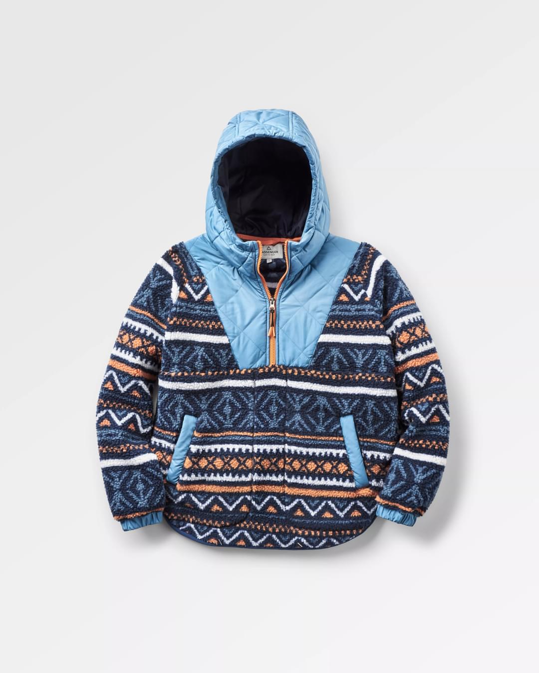 Beaumont Recycled Sherpa Hooded Fleece - Homespun Stripe Navy - Flatlay