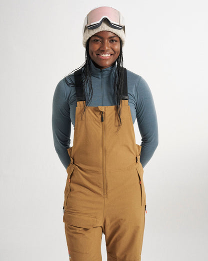 Snowscape Women's Recycled Bibpant - Toffee - Studio Model