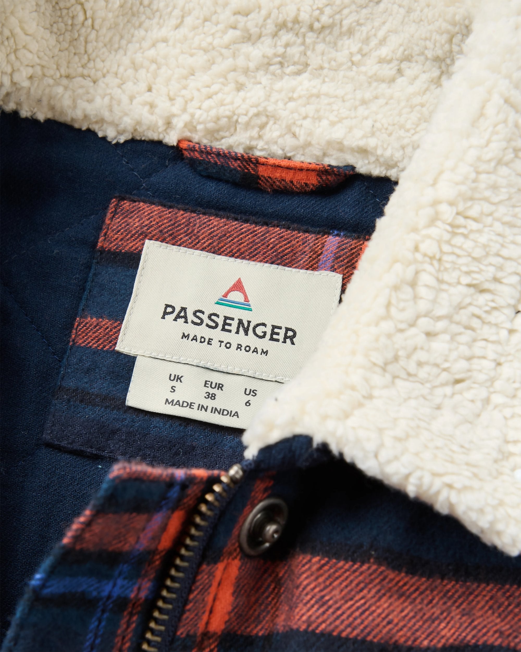 On The Go Insulated Bomber Jacket - Rich Navy/Ember Orange Check  - Flatlay