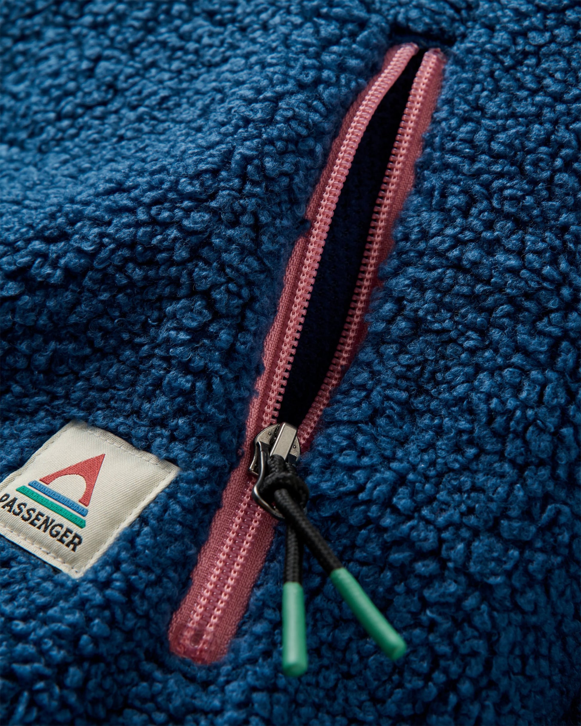 Joy Full Zip Lined Hooded Sherpa Fleece - Dark Denim/Feather - Flatlay