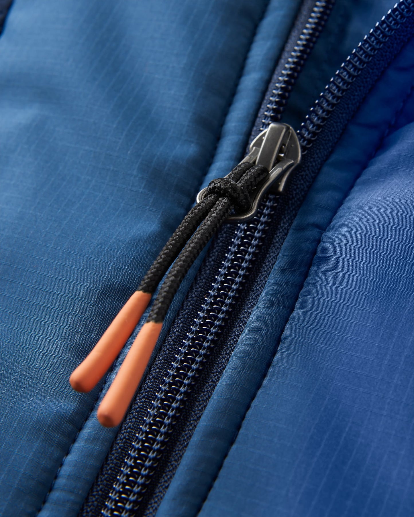 Woodland Hoodless Recycled Polar Fleece - Rich Navy/Sunset Orange - Flatlay