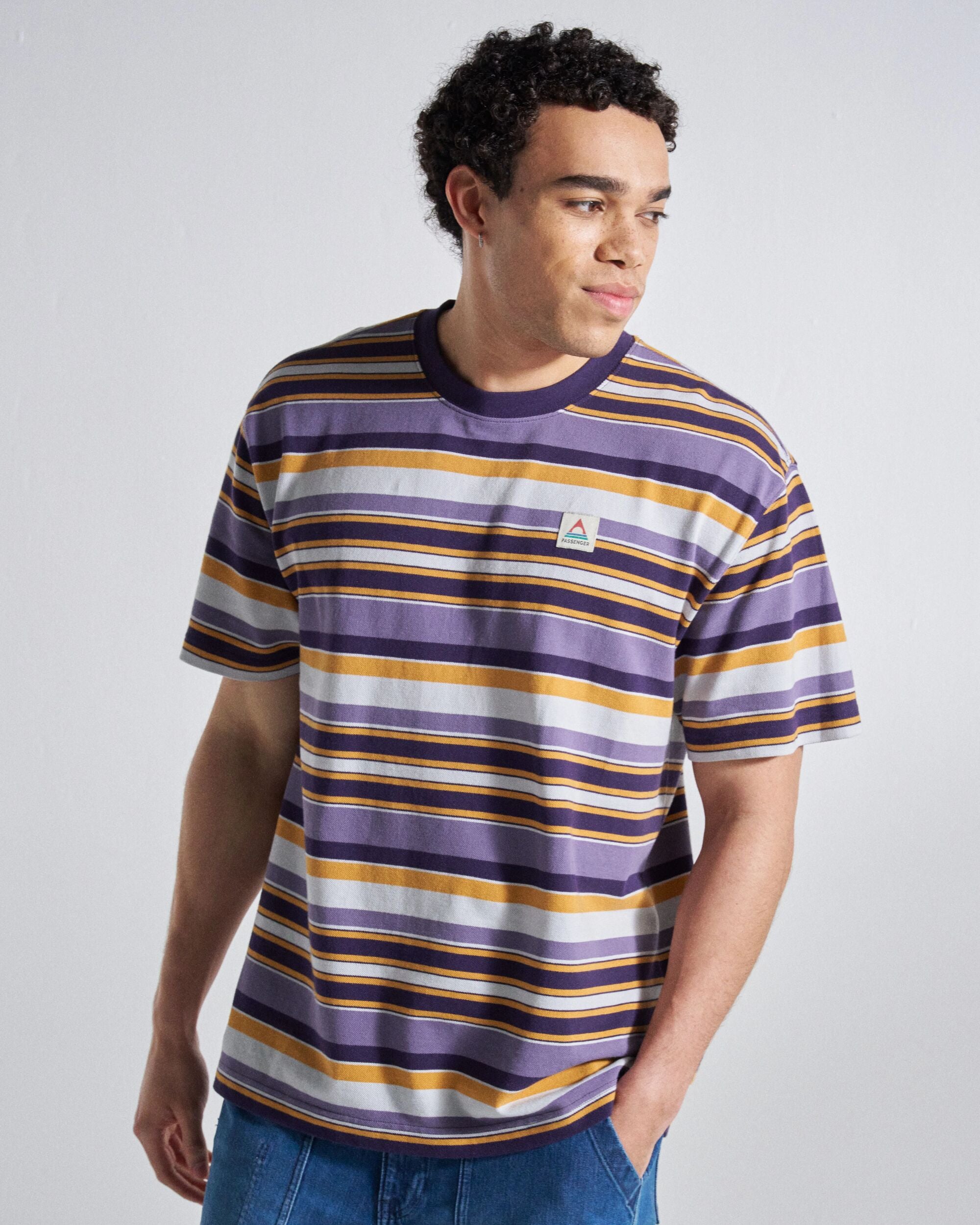 Wild Pine Stripe T-Shirt - Heather Multi Stripe - Studio Model
