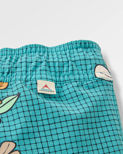 Way Out Short - Floral Grid Ocean Teal - Flatlay