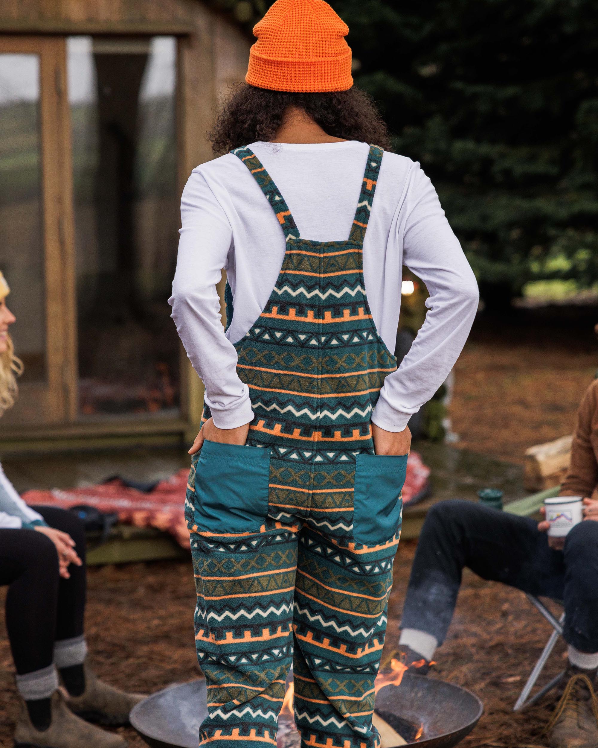 Ace Recycled Polar Fleece Dungarees - Retro Geo Mediterranean - Lifestyle