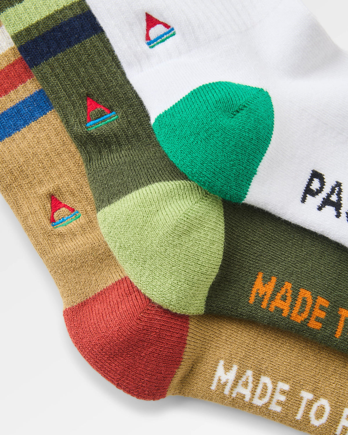 Classic Midweight Crew Socks Bundle - Khaki/White&Greenlake/Biscuit - Flatlay