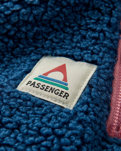 Joy Full Zip Lined Hooded Sherpa Fleece - Dark Denim/Feather - Flatlay