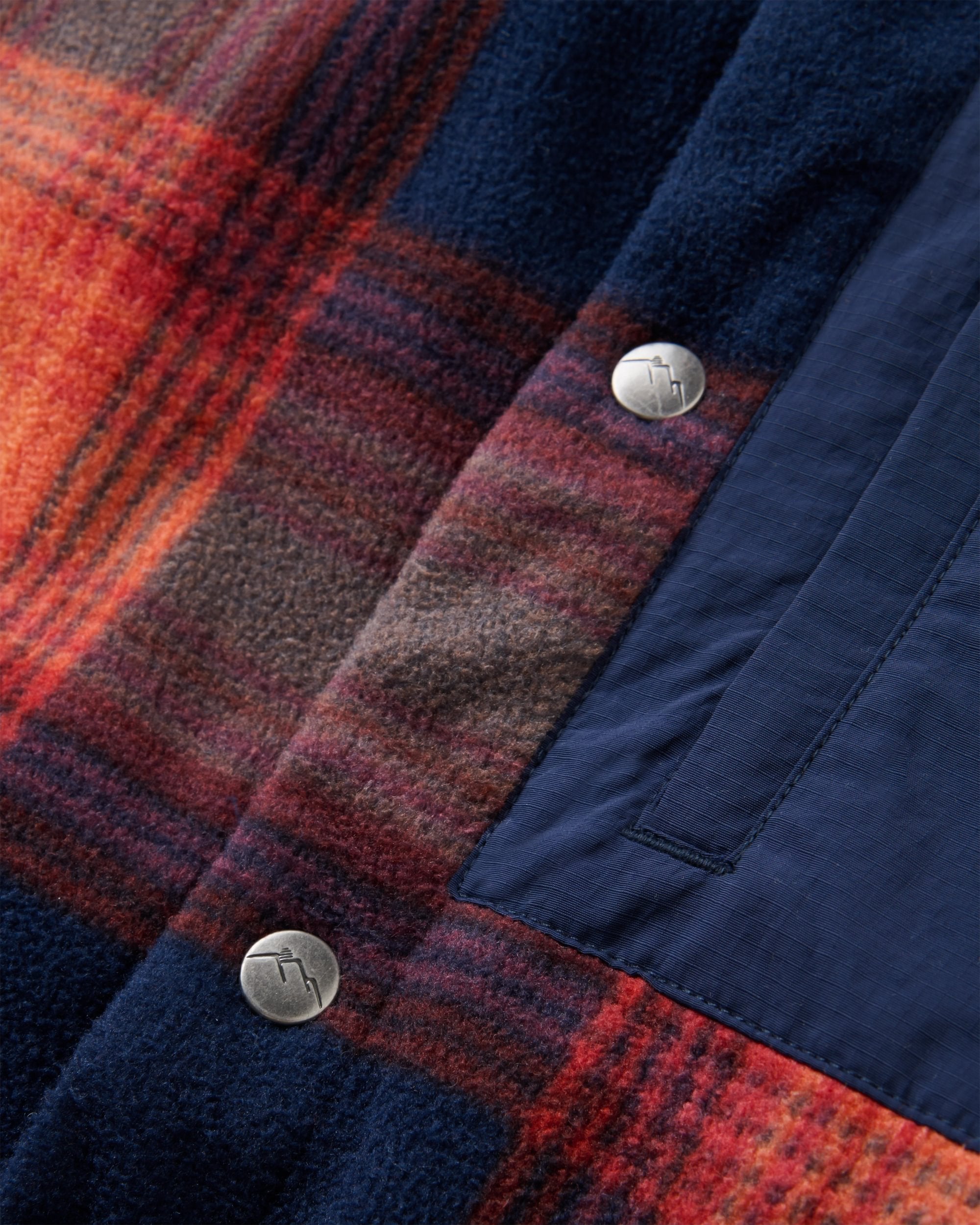 West Polar Fleece Shirt - Rich Navy/ Red Ochre Check - Flatlay
