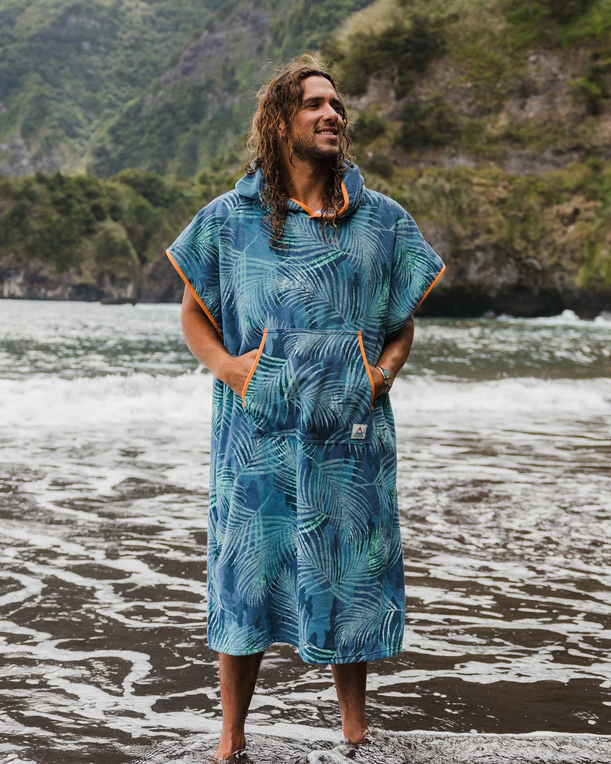Tulum Recycled Towel Poncho - Palm Camo Moonlight - Lifestyle - Male
