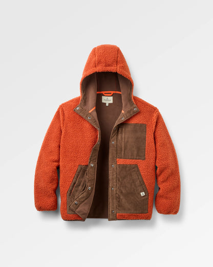 Clover Sherpa Fleece Hooded Jacket - Dark Rust - Flatlay