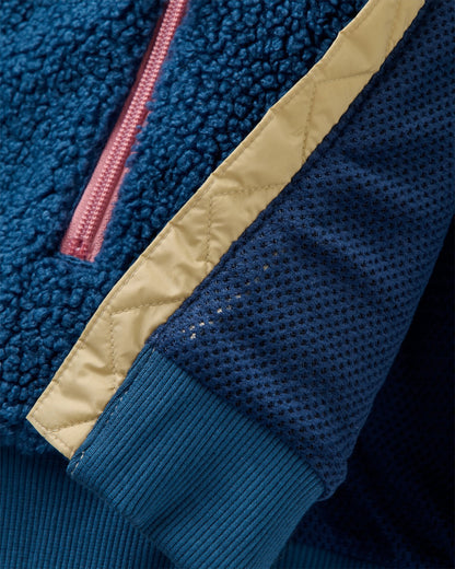 Joy Full Zip Lined Hooded Sherpa Fleece - Dark Denim/Feather - Flatlay