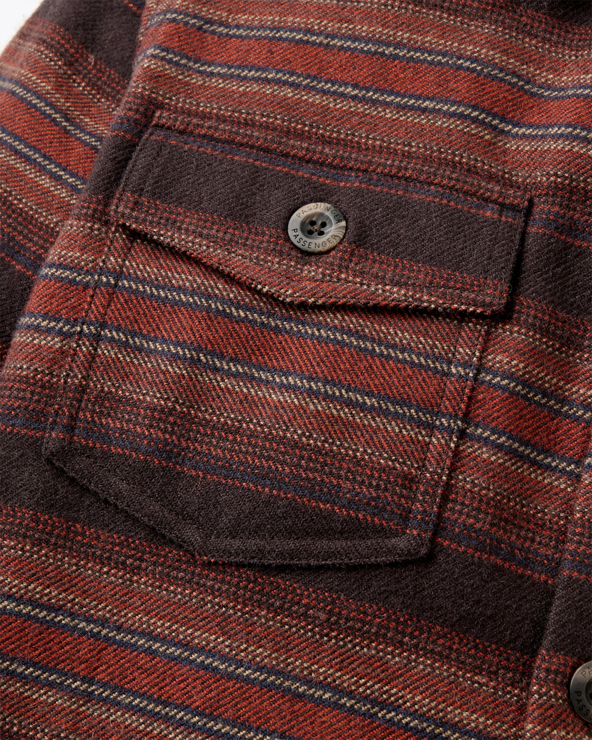 Barren Wool Blend Overshirt - Dark Rust Stripe - Flatlay