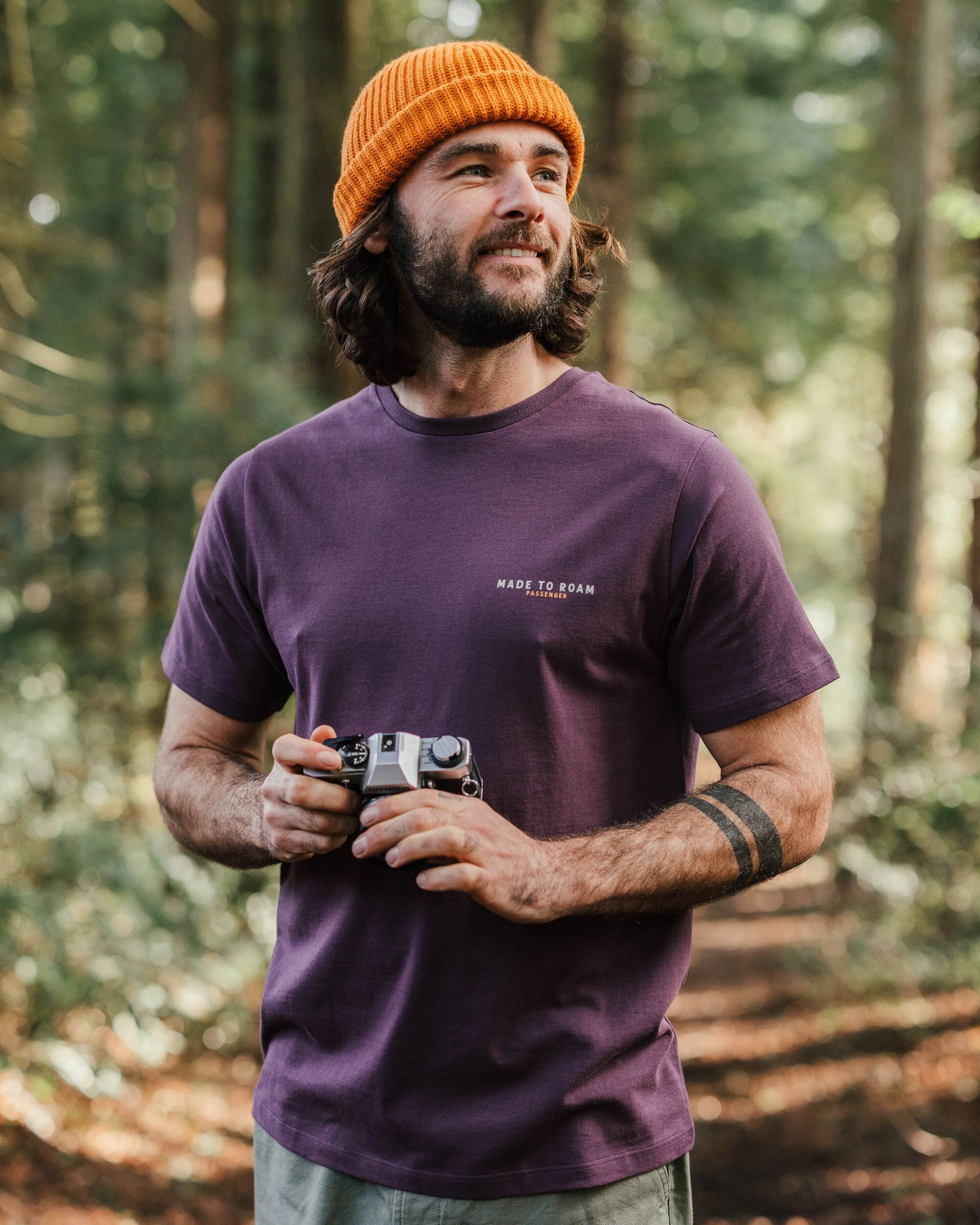 Open Road Recycled Cotton T-Shirt - Deep Plum - Lifestyle