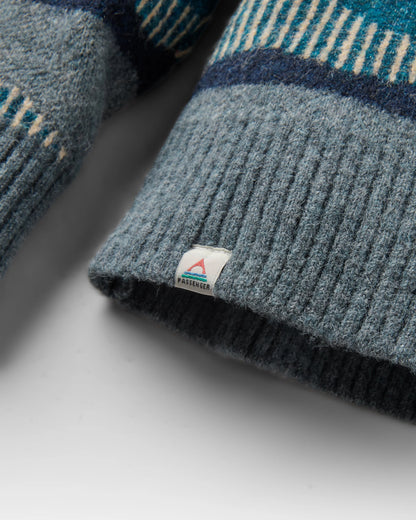 Seafoam Patterned Knitted Jumper - Scenic Stripe Blue - Flatlay