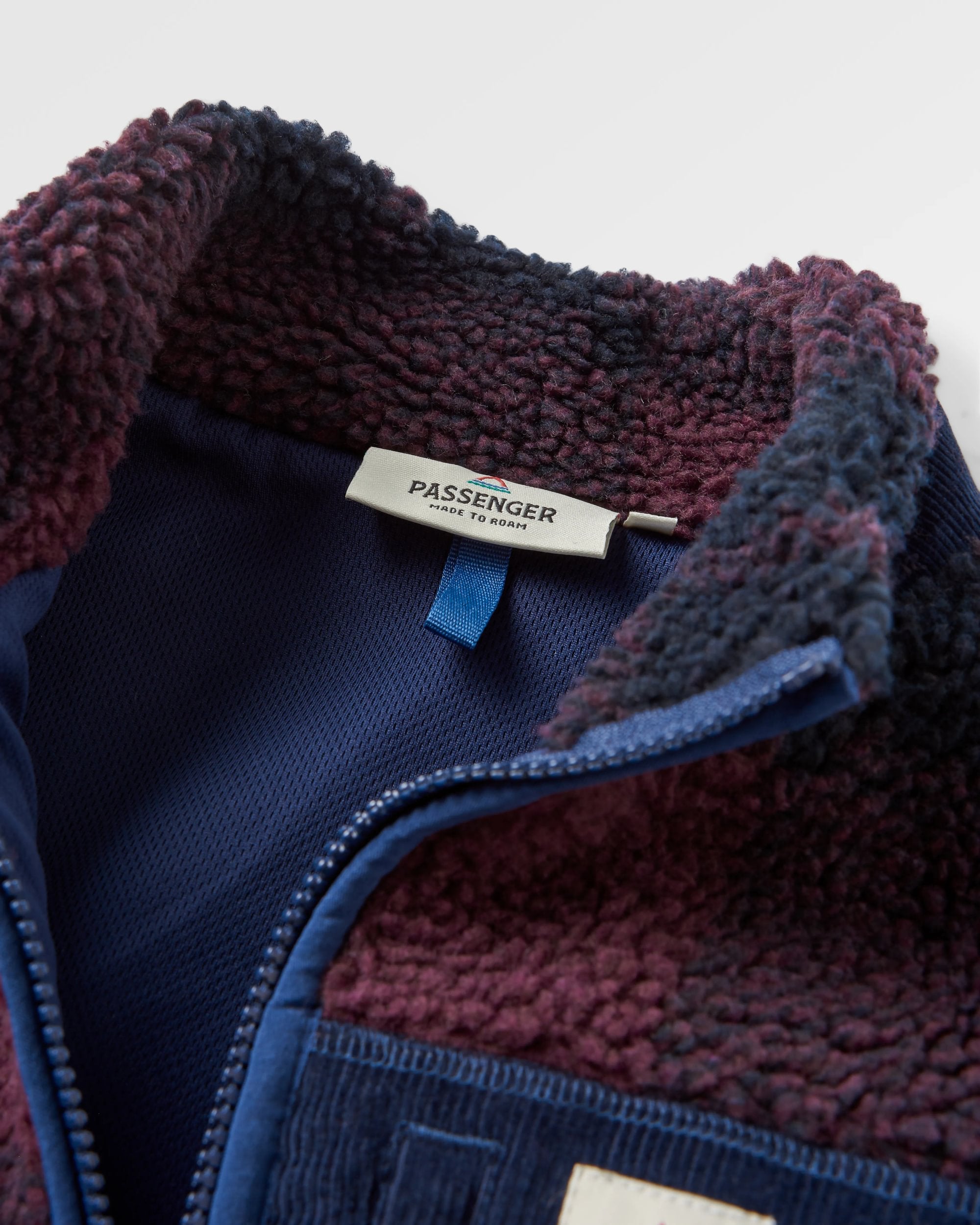 Trekker Recycled Deep-Pile Sherpa Fleece - Deep Plum/Deep Navy Check - Flatlay