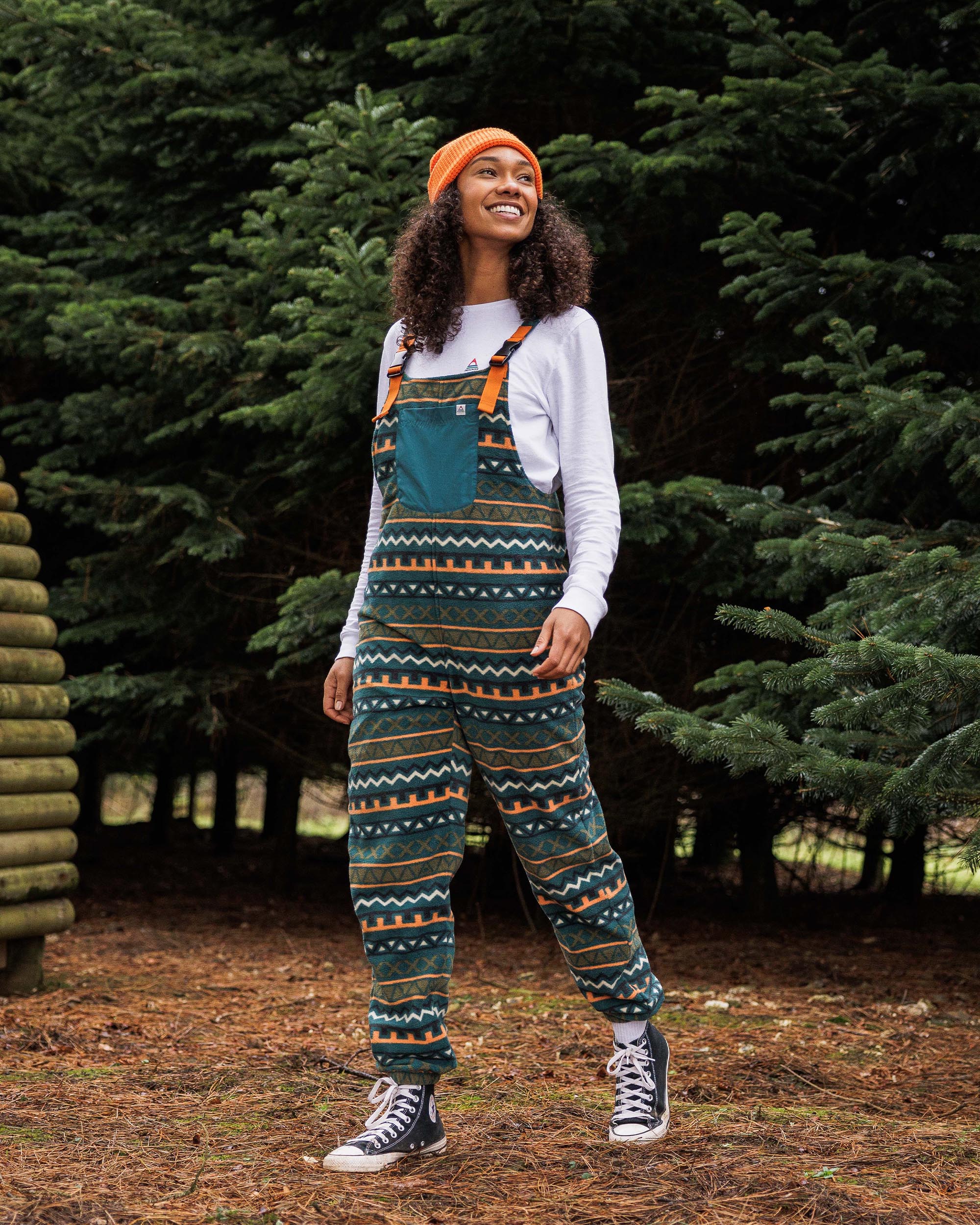 Ace Recycled Polar Fleece Dungarees - Retro Geo Mediterranean - Lifestyle