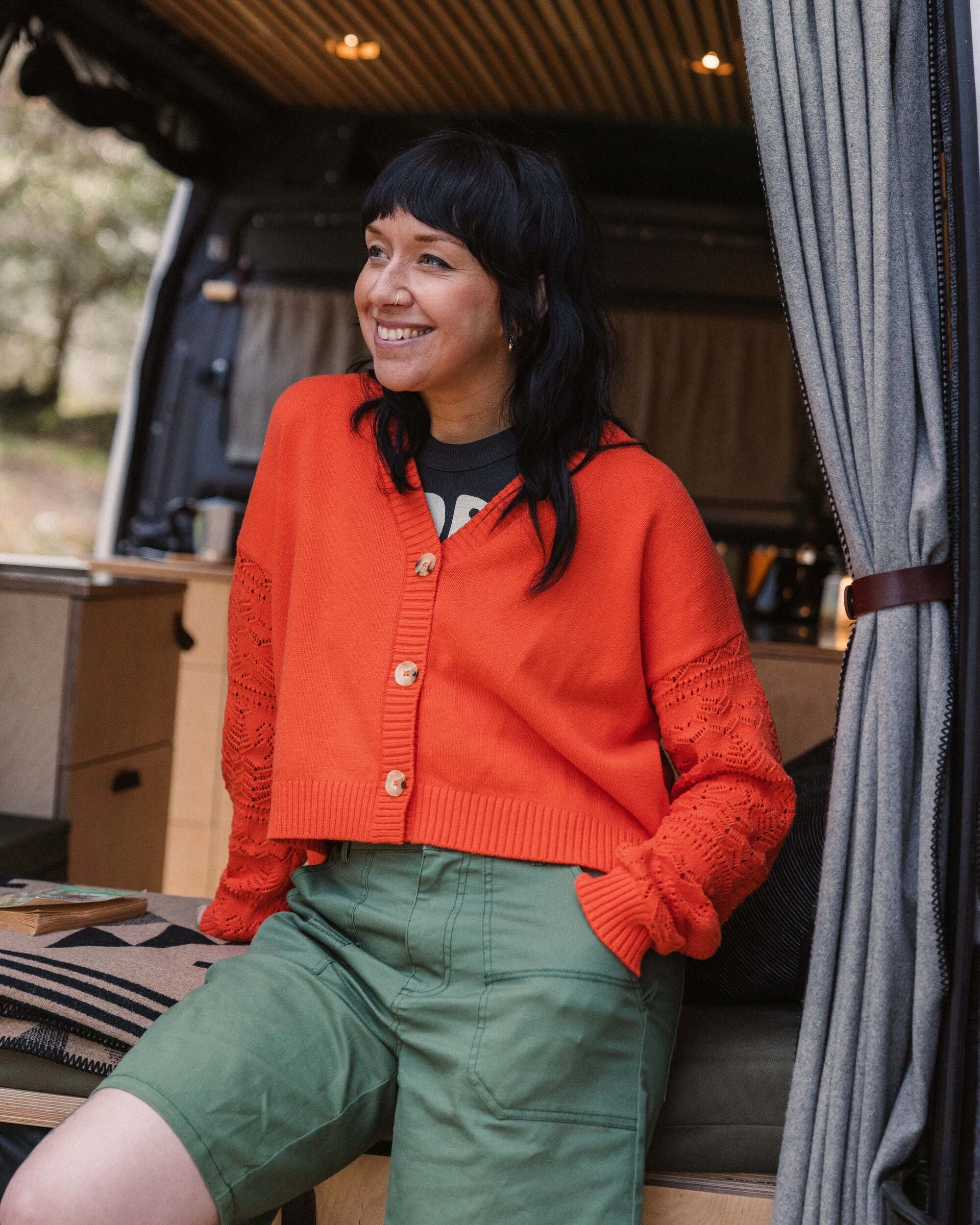 Grace Open Knit Cardigan - Ember Orange - Lifestyle