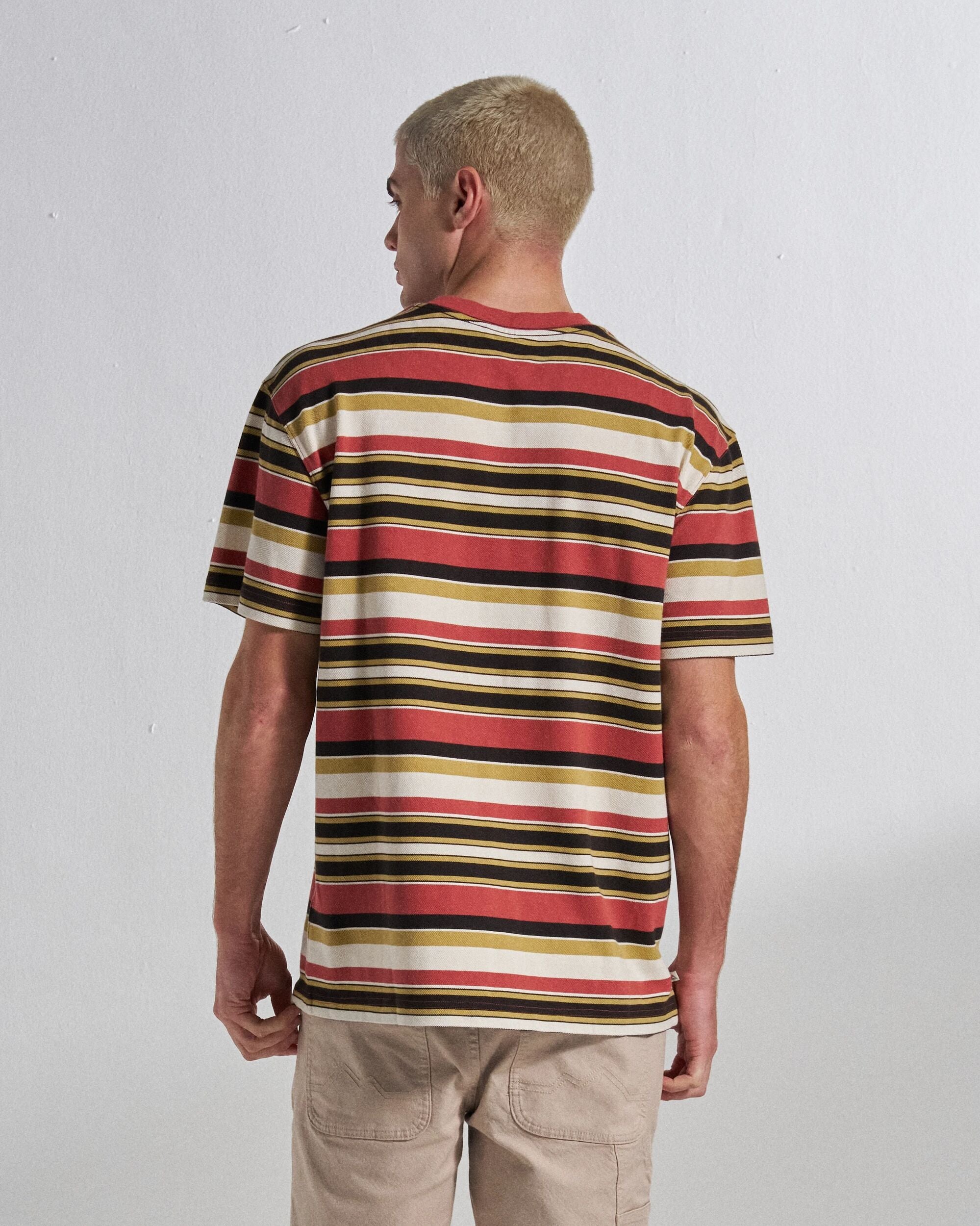 Wild Pine Stripe T-Shirt - Redwood Multi Stripe - Studio Model